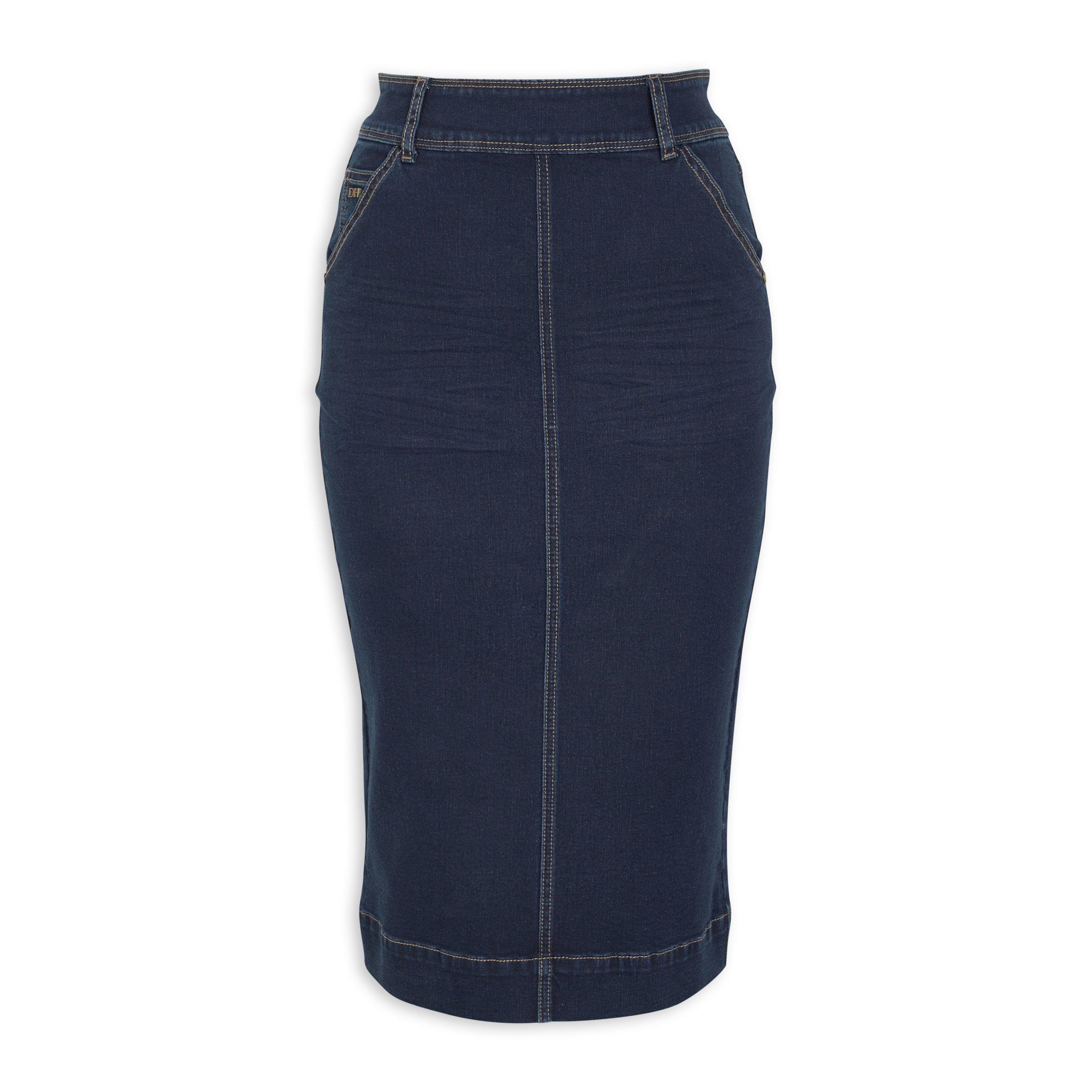 1188 Blue Check Belt Pencil Skirt