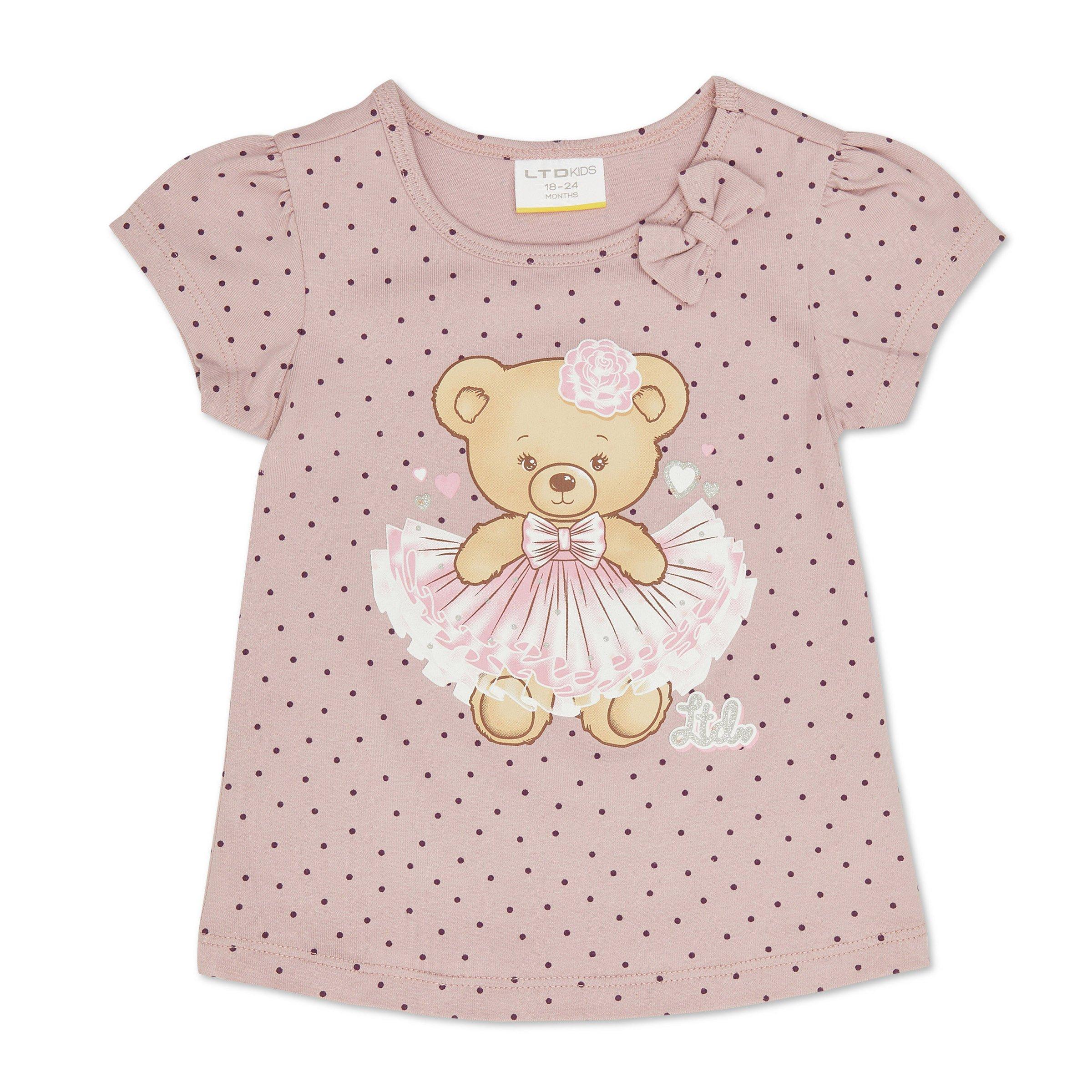 Pink Baby Girl Allover Floral Graphic Puff Sleeve Square Neck Cotton T-Shirt
