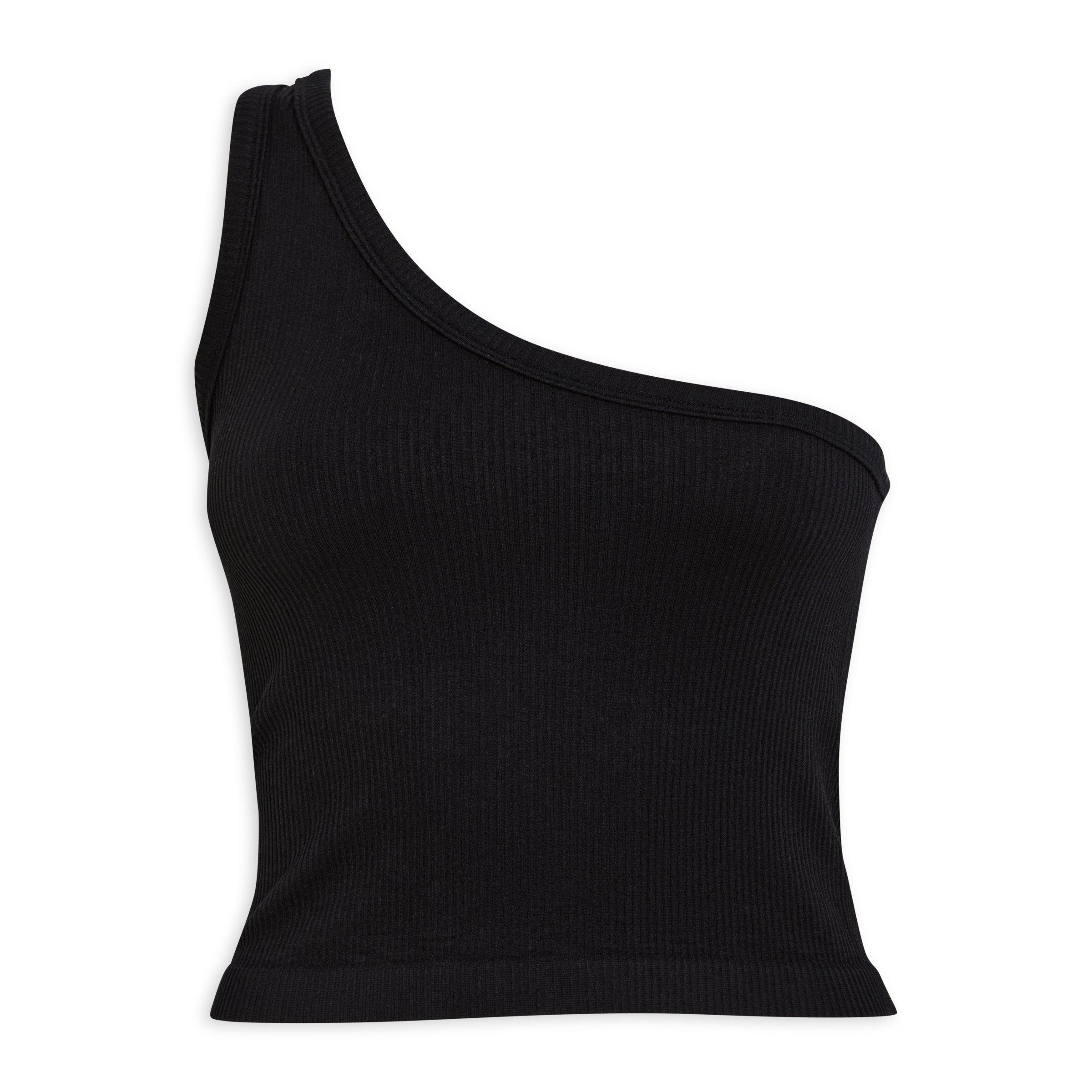 Black Solid One-Shoulder Tops main image 1