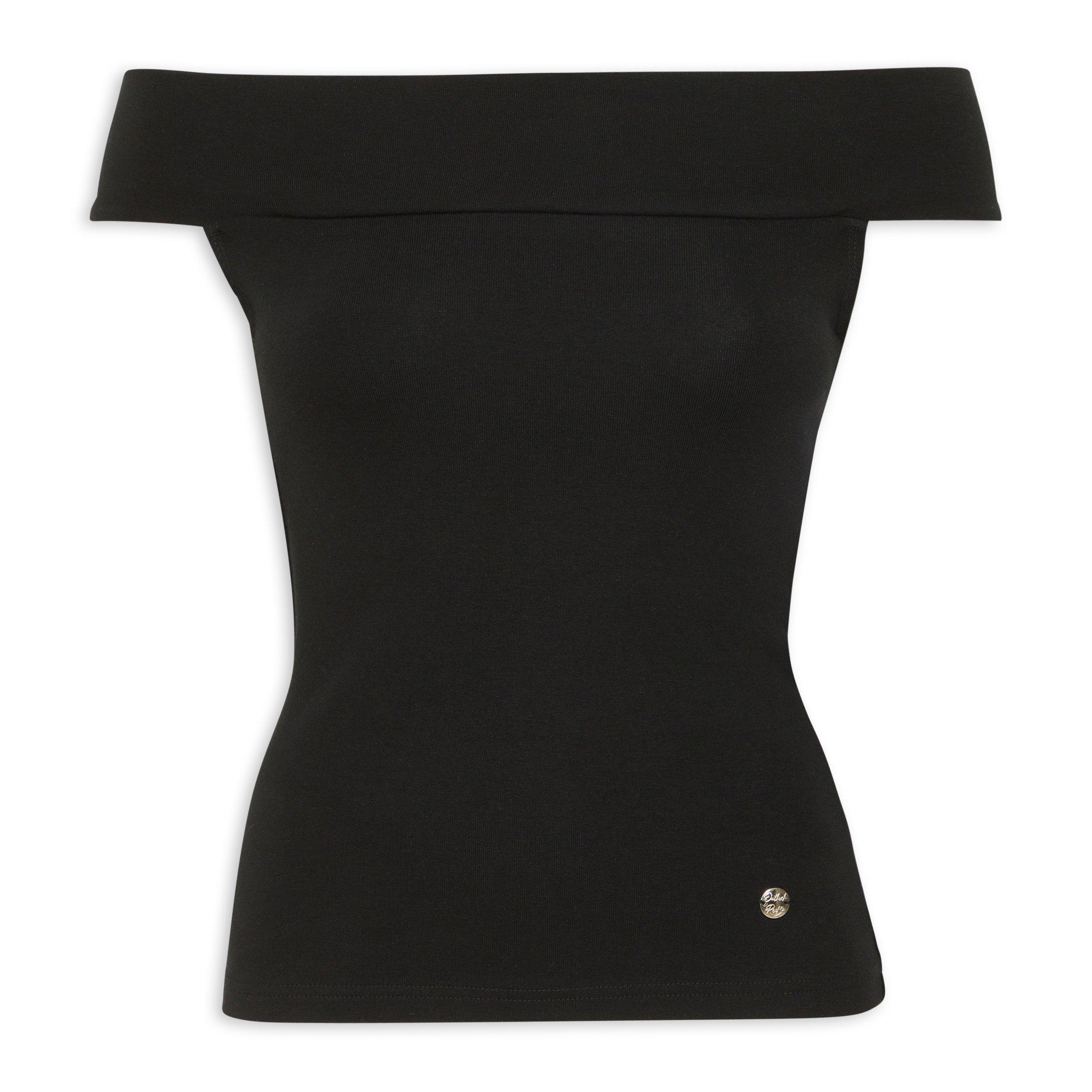 Black Rib Off Shoulder Top