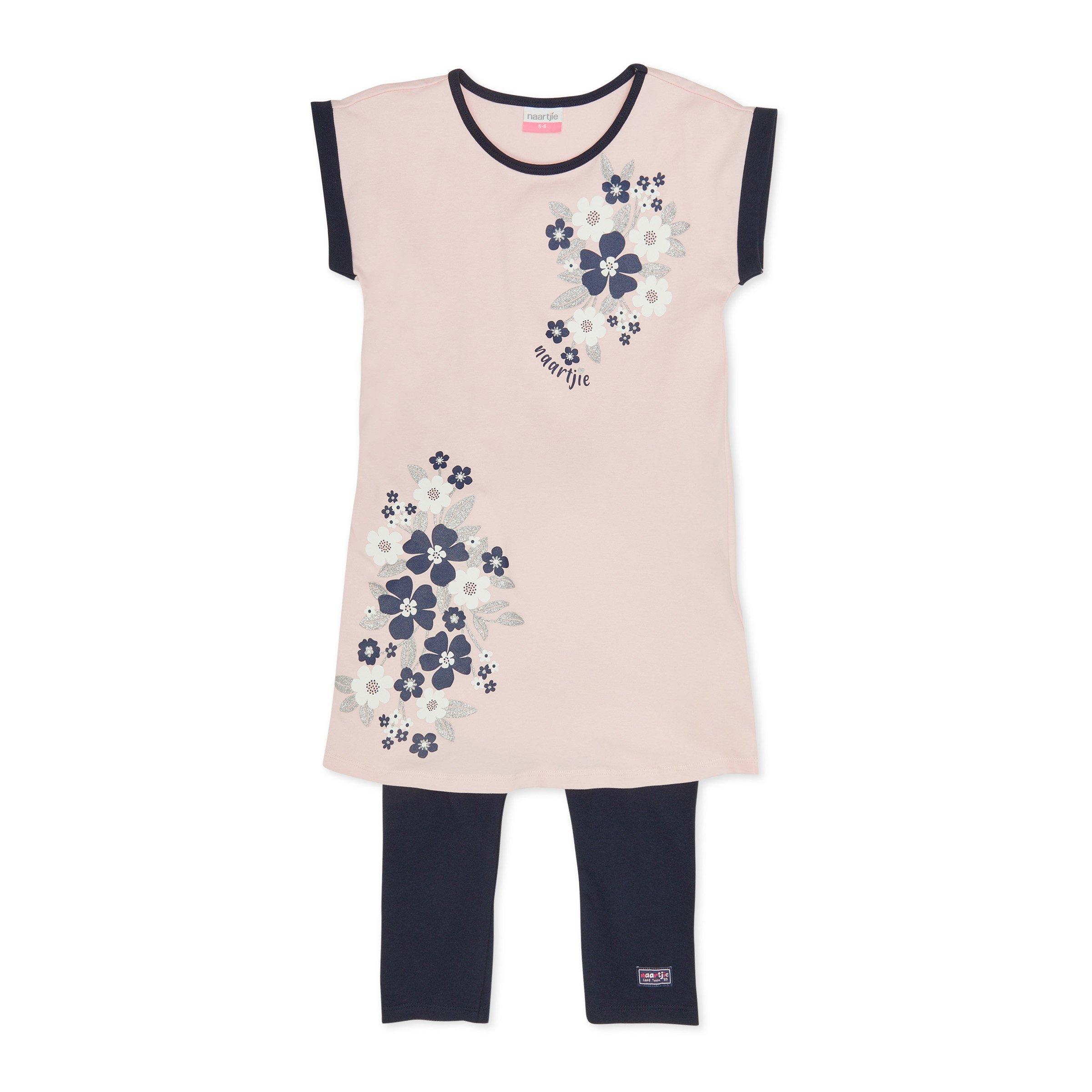 Girl's Set Long-sleeved Dress Leggings Pink And Black