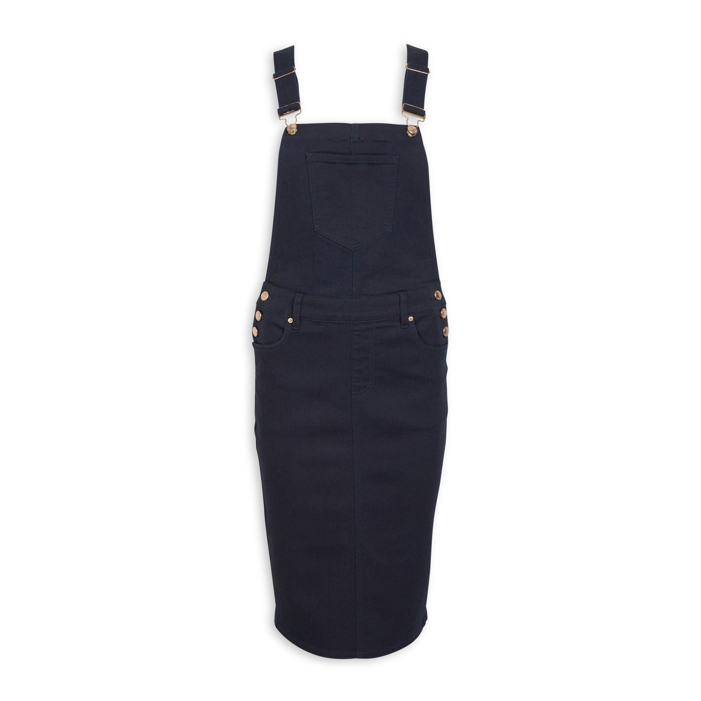 Women Navy Blue back slit Midi Dungaree
