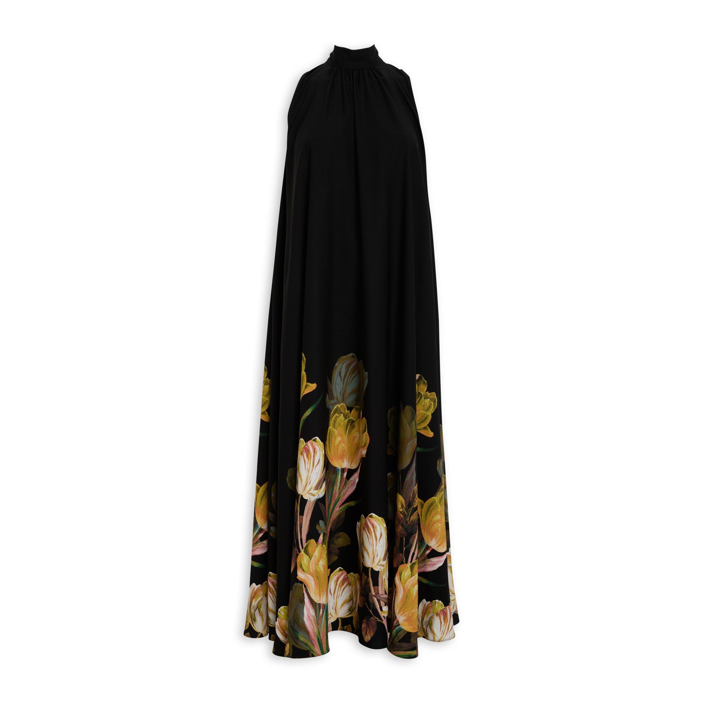 Black Floral Print Trapeze Dress (3197435) | LTD Woman
