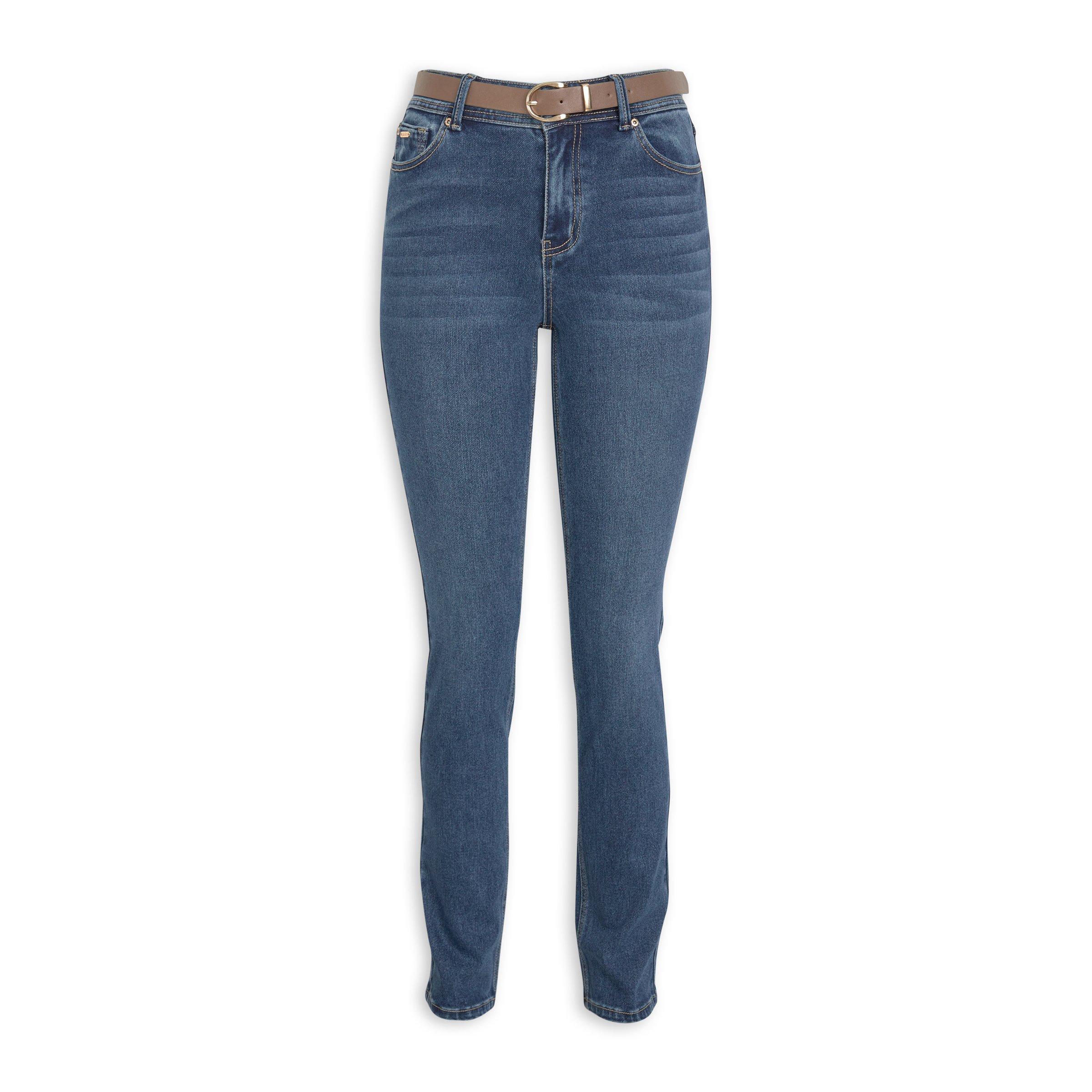 Light Blue Belted Straight Fit Jeans