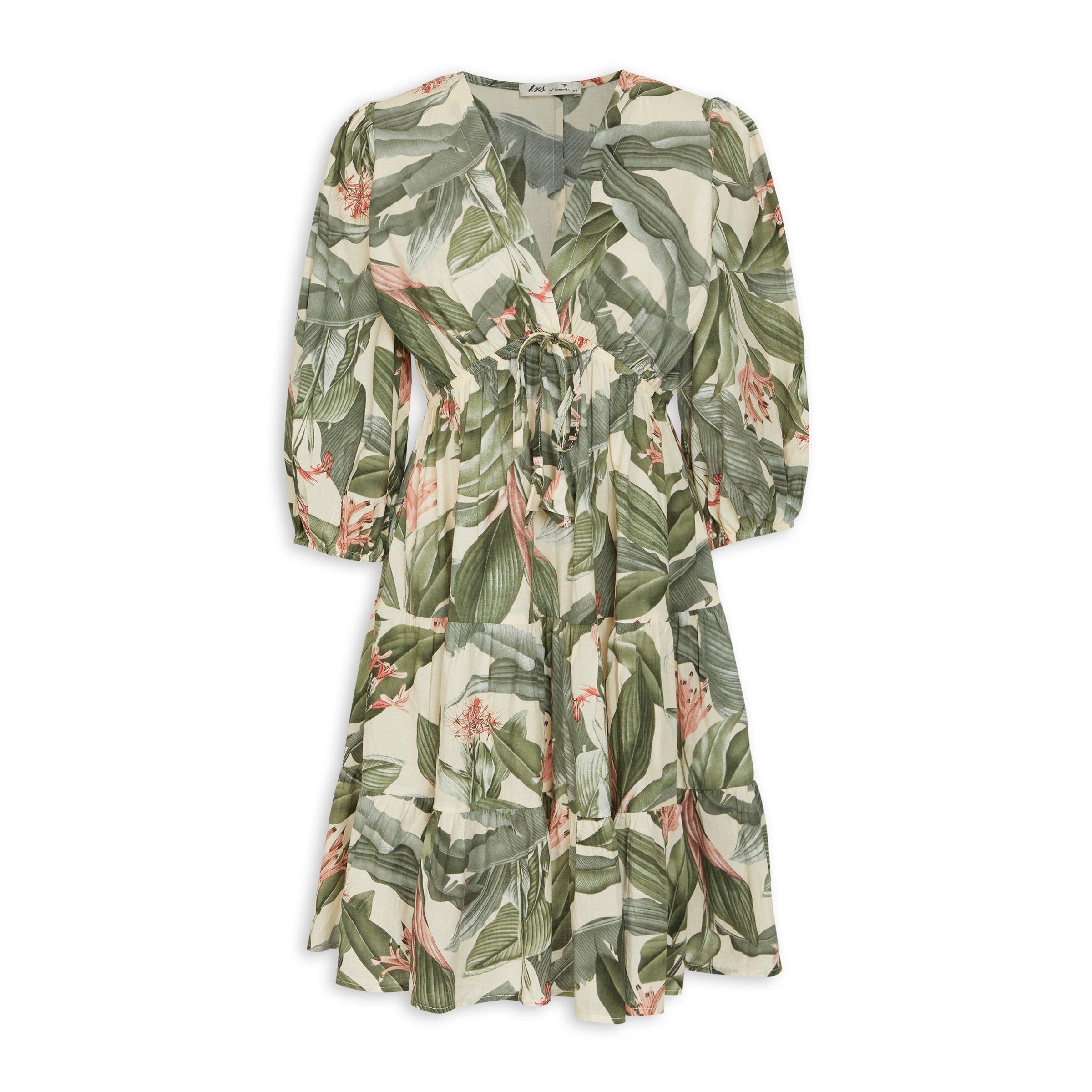 Tiered Tropical Print Mini Dress