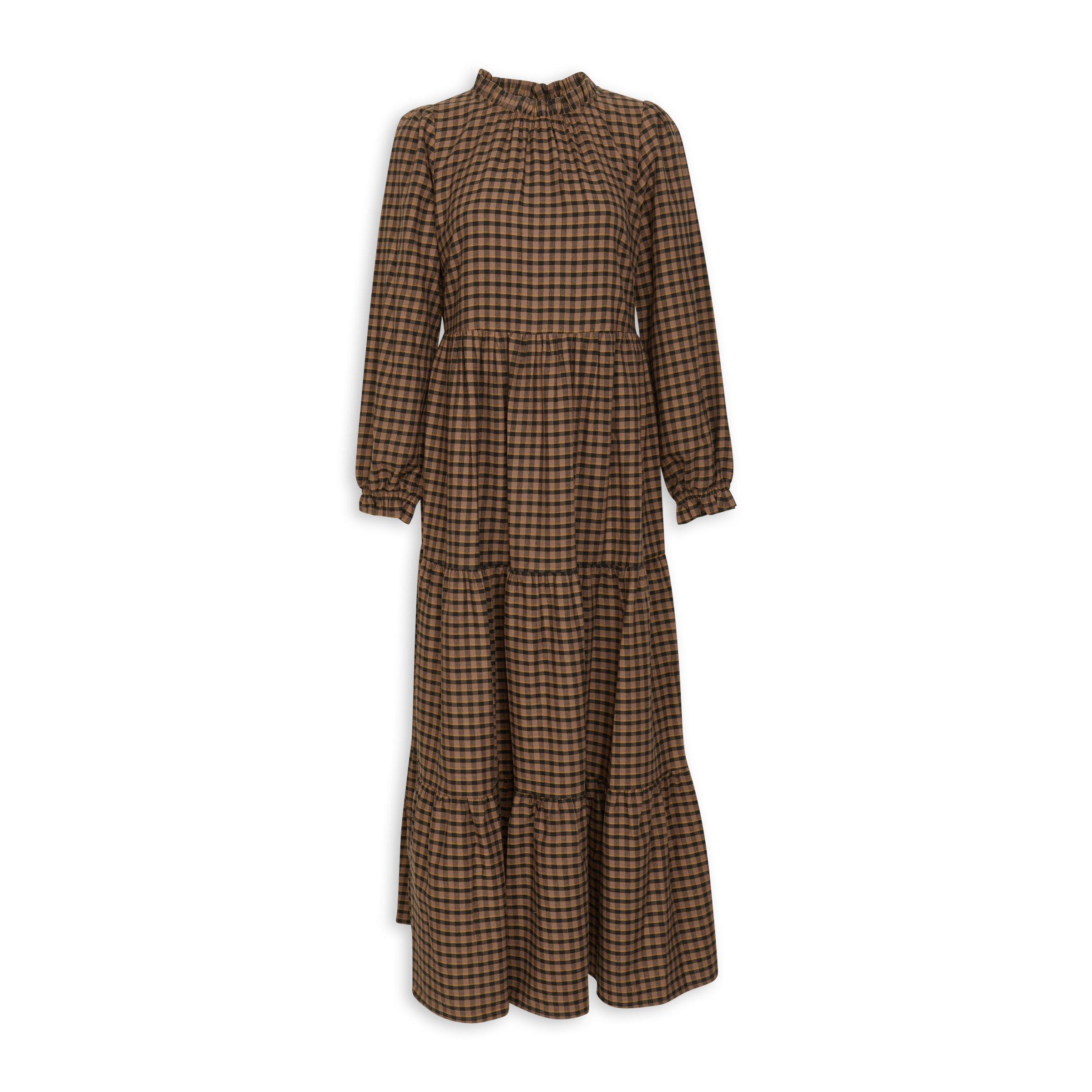 Brown Multi-tier Pleated Dress