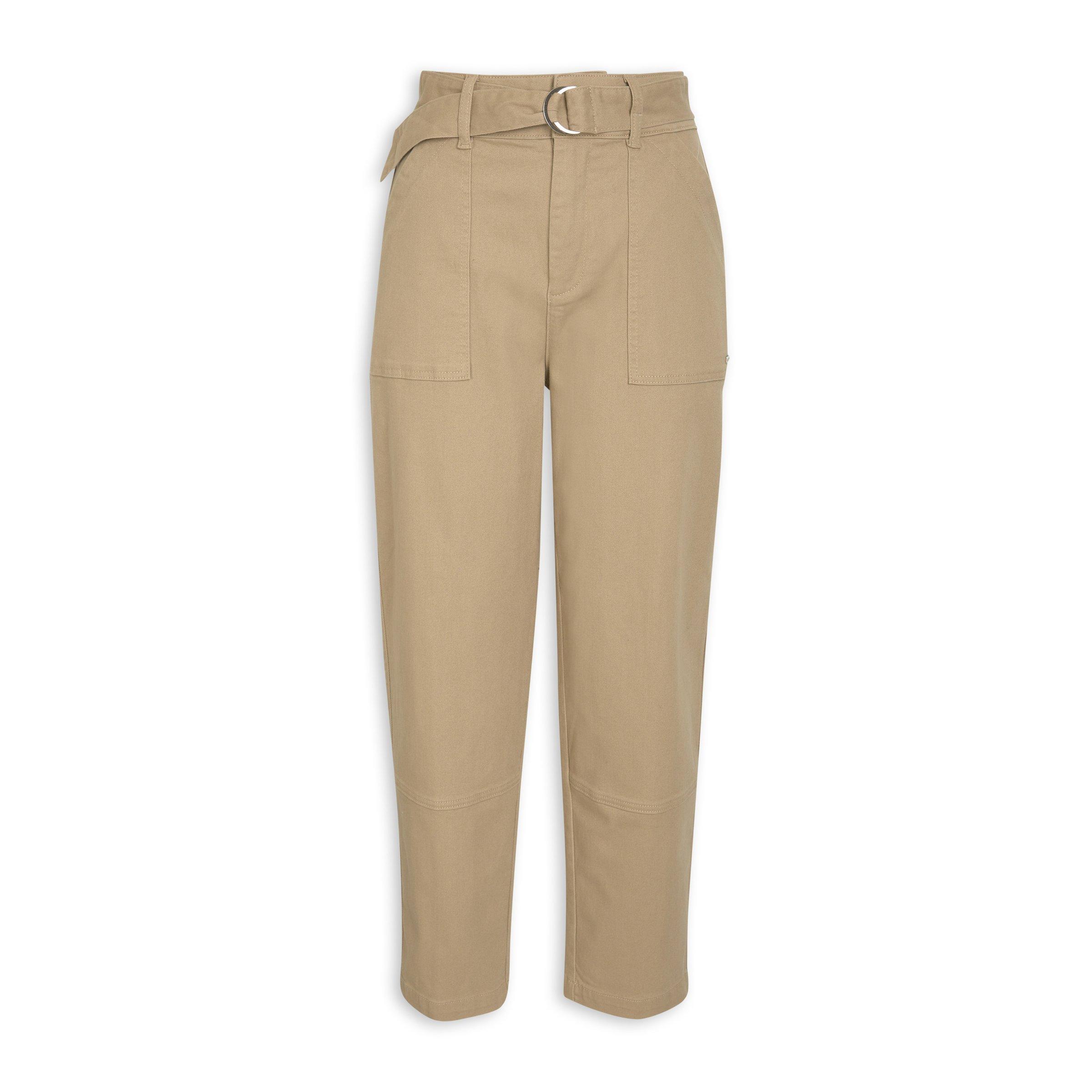 Beige Washed Barrel Pants