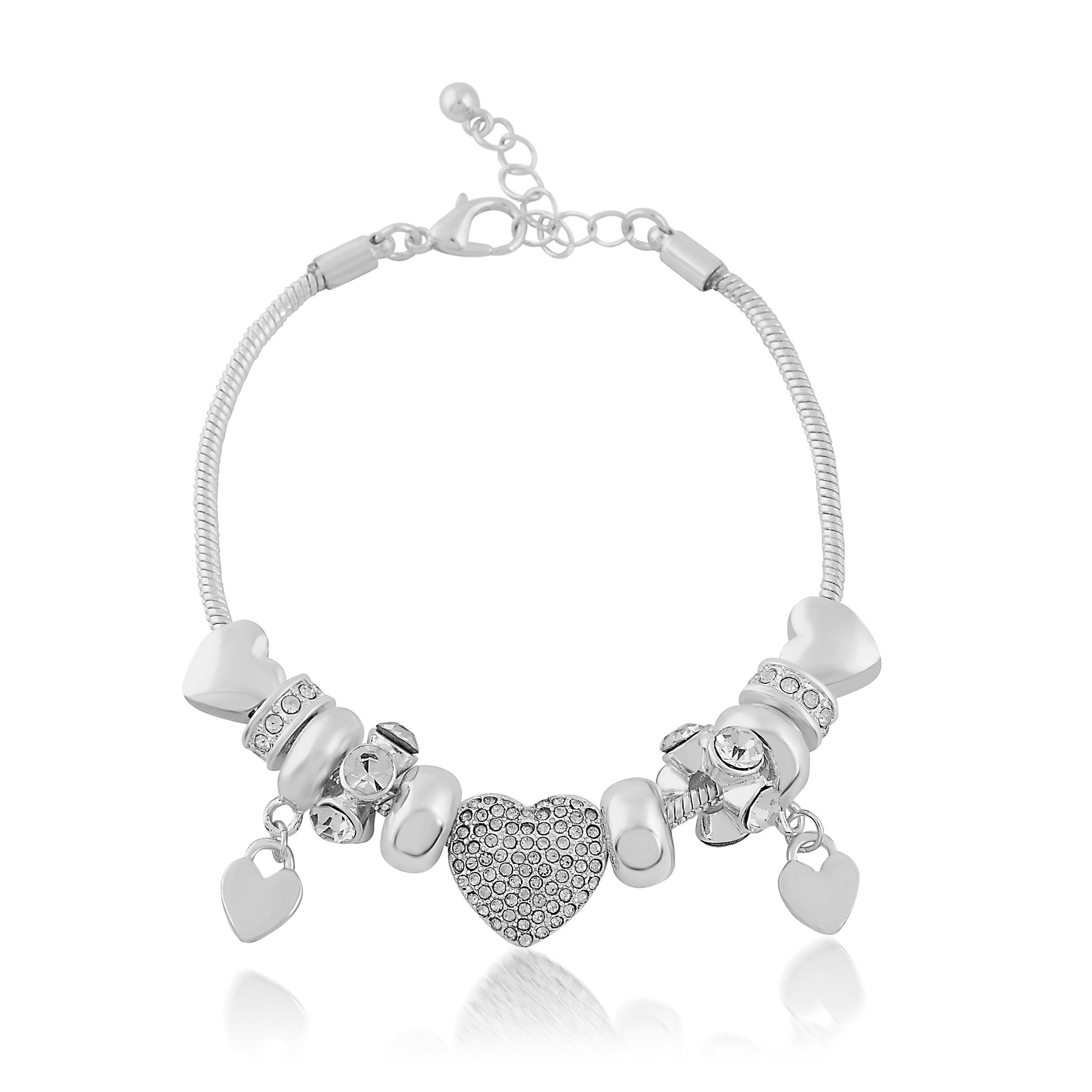 Heart Of Lucerne Crystal Charm Bracelet – Adjustable 8-10.5" – 3 Colors – Women's