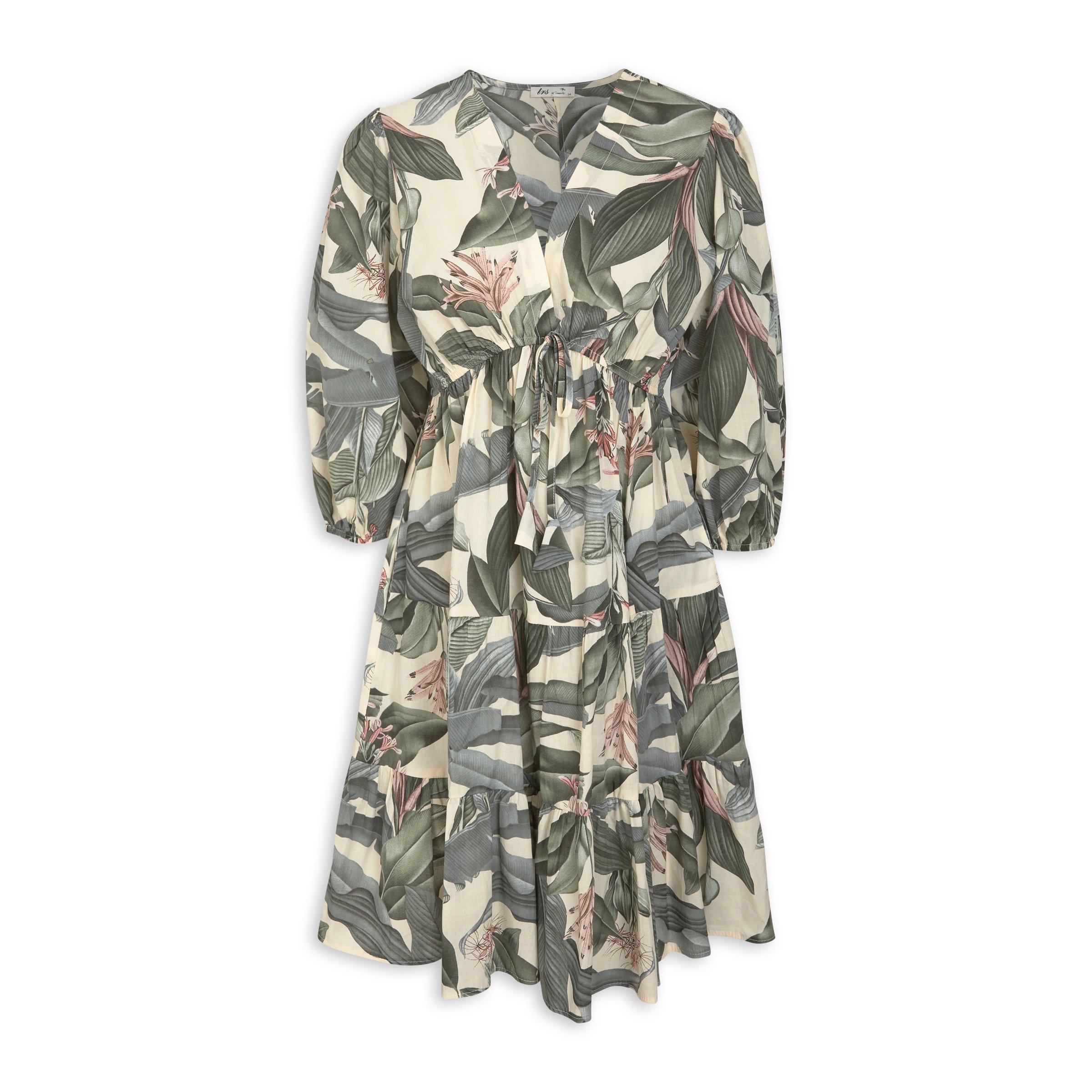 Beige Floral Print Tiered Dress (3211781) | TRS