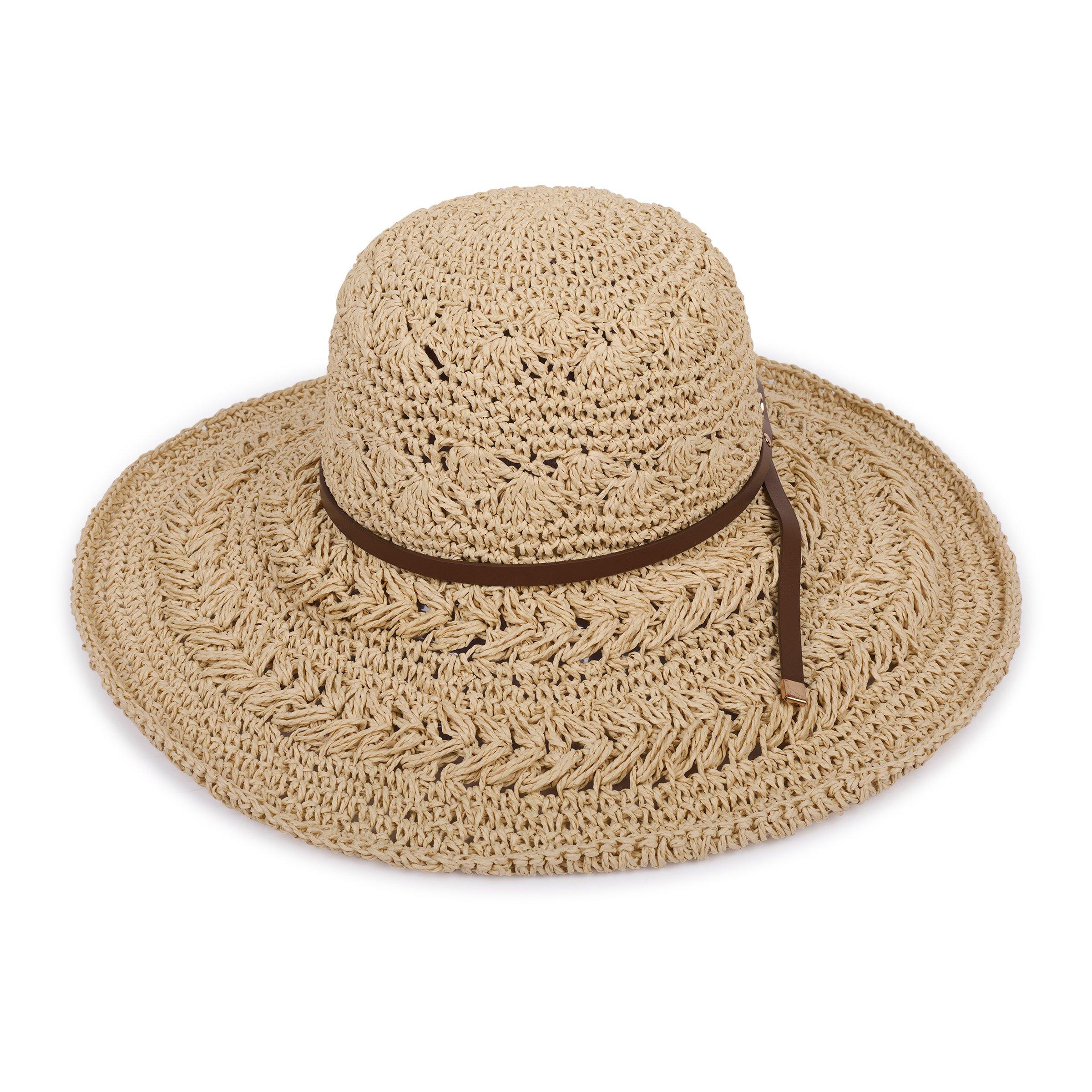 Beige Wide Brim Floppy Straw Hat (3220687) | LTD Woman