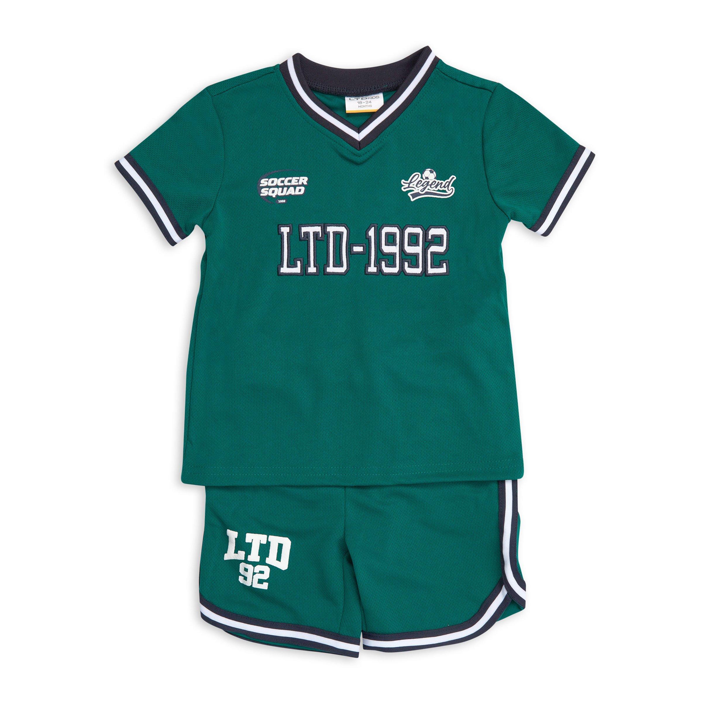 Baby Boys “Stand Out Positive” T-Shirt & Denim Shorts Set – White & Blue (6-9 Months)