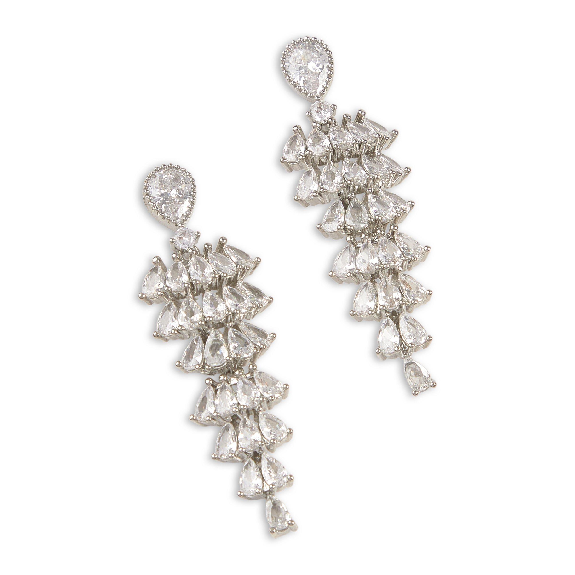 Silver Pyramid Drop Earrings (3237663) | 4Flavour Accessories