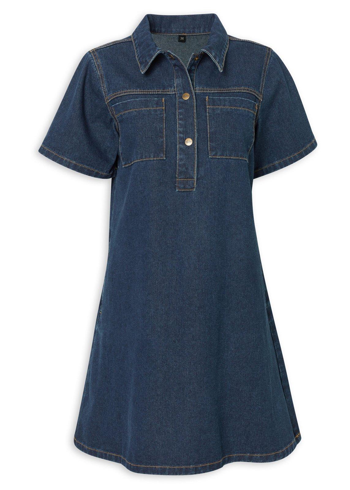 Short Sleeve Indigo Denim Mini Dress (3244012) | Inwear