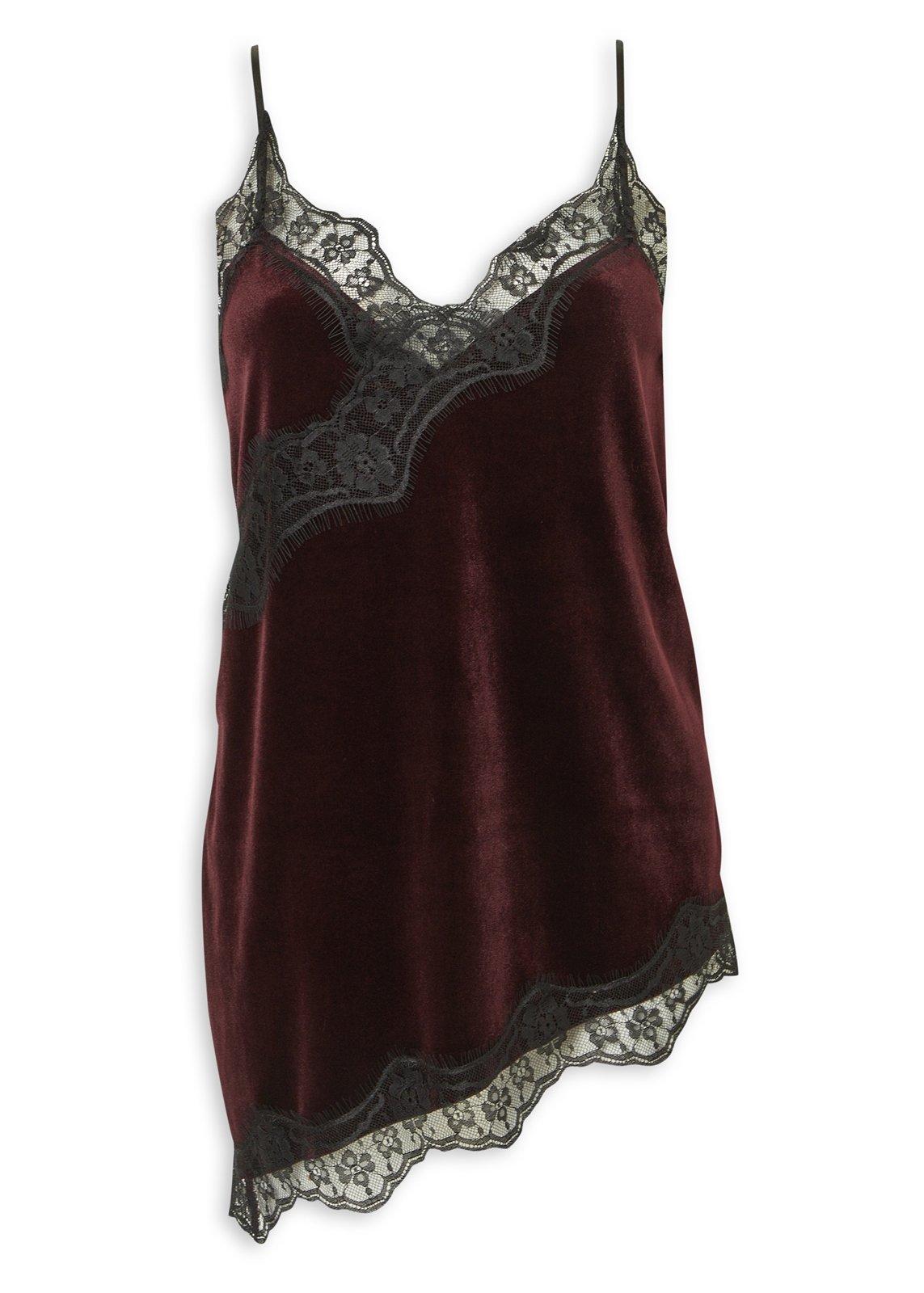 Burgundy Velvet & Lace Trim Camisole (3253797) | Truworths