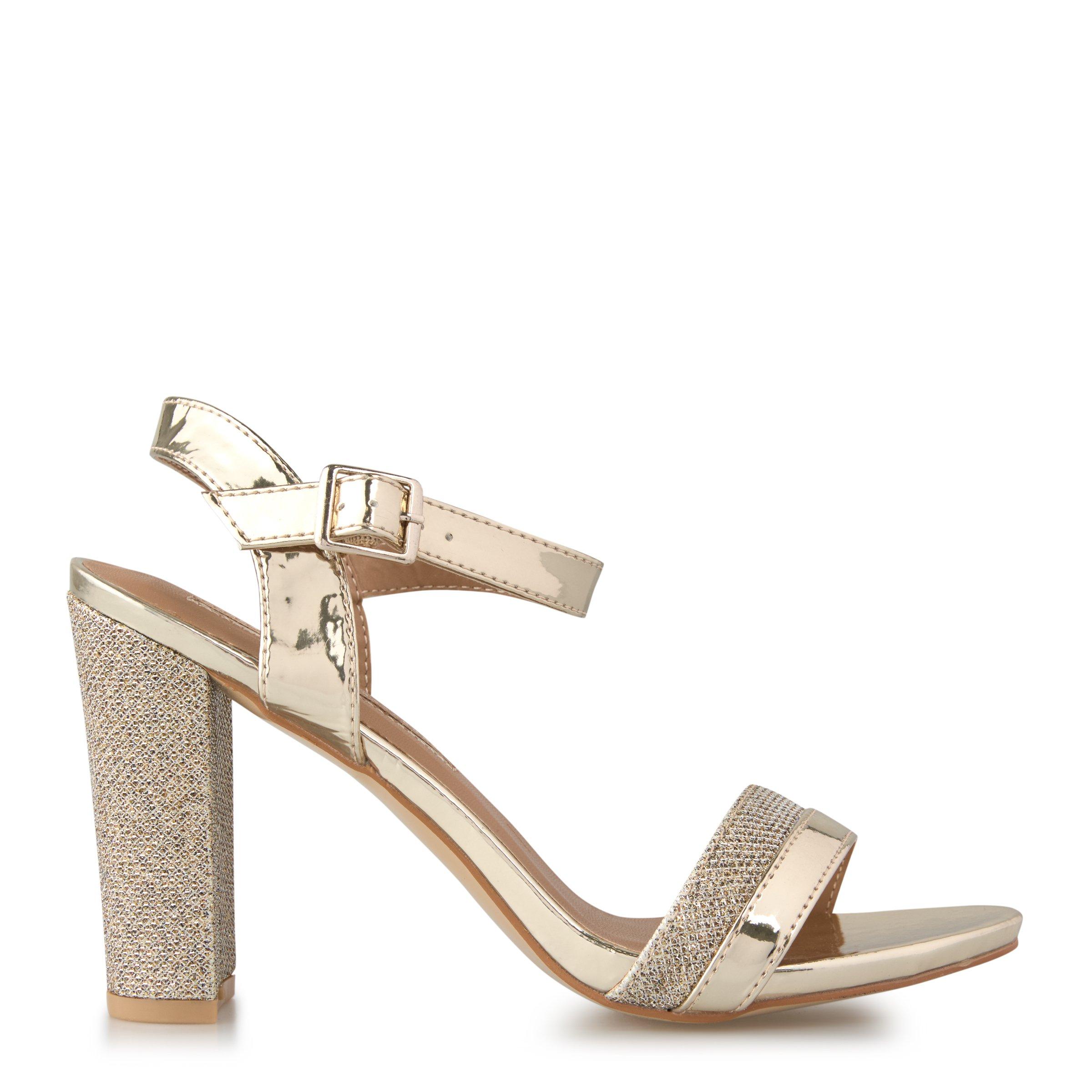gold sparkly heeled sandals