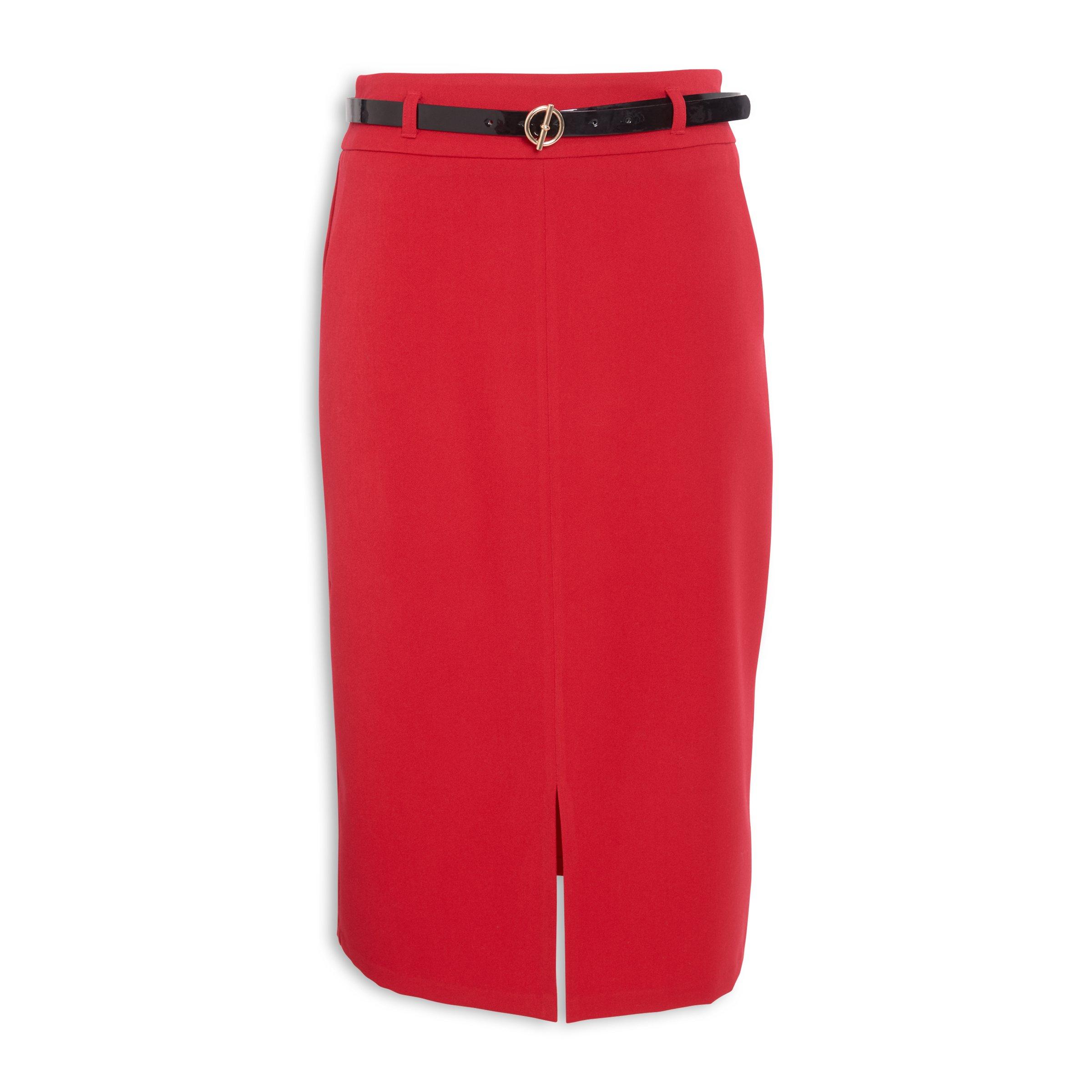 Red Belted Pencil Skirt