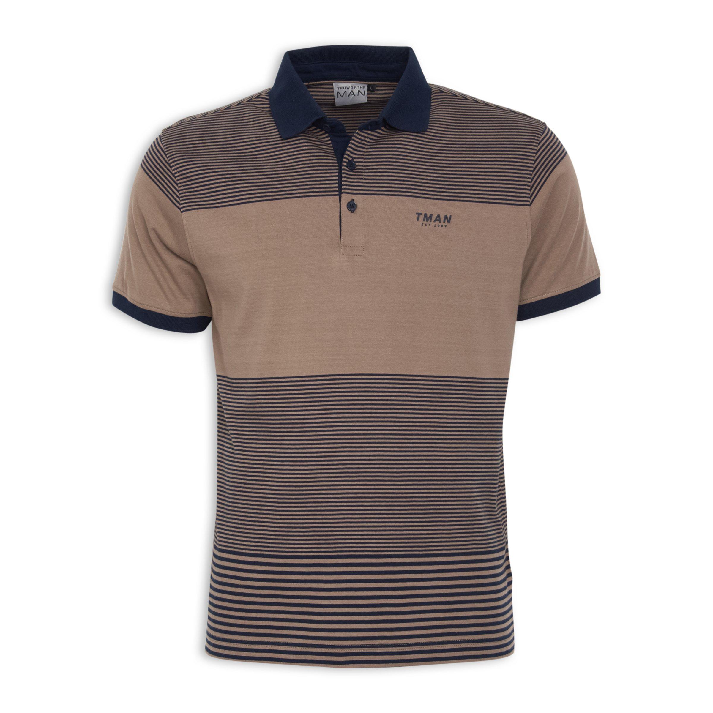 Buy Truworths Man Navy Striped Golf Tee Online | Truworths