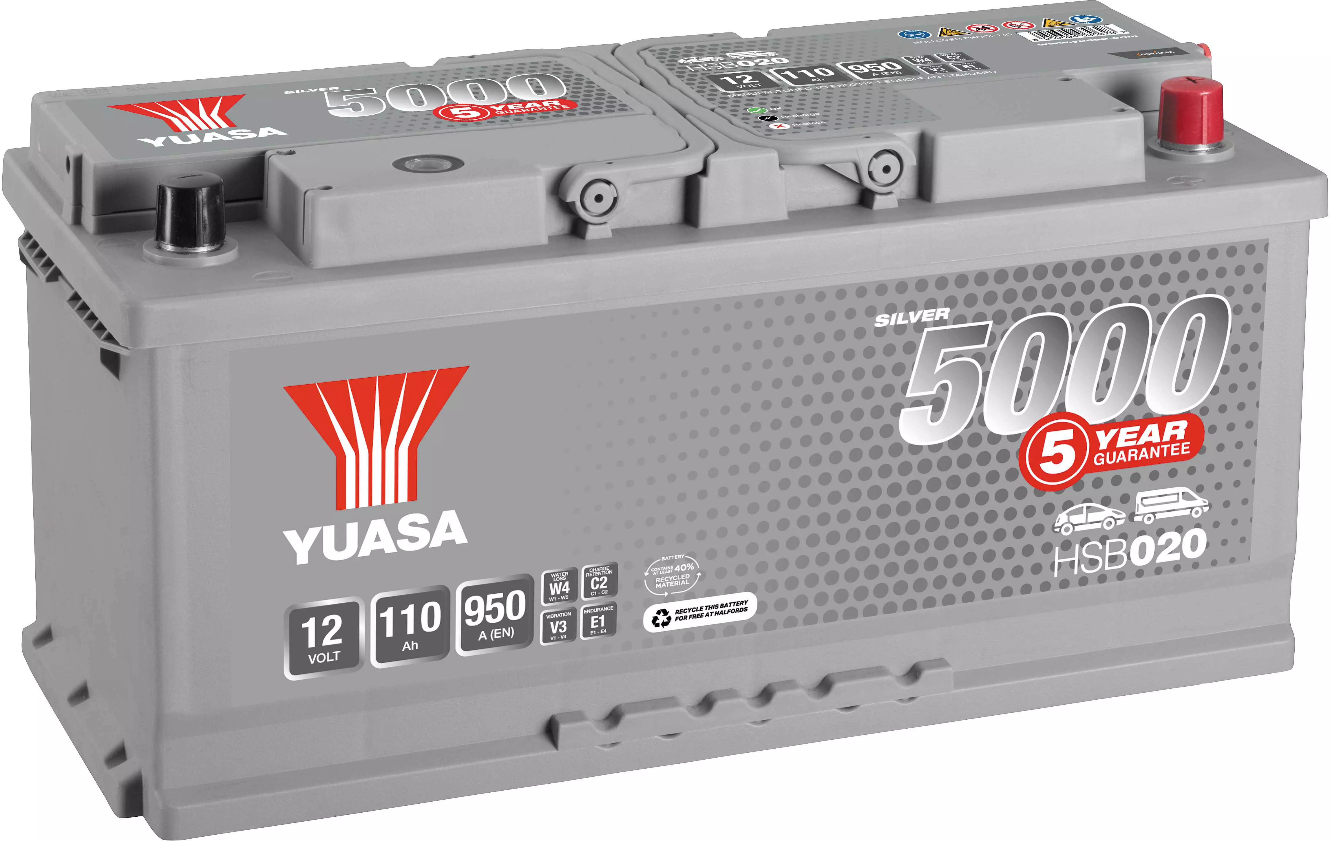Yuasa HSB020 Silver 12V Car Battery 5 