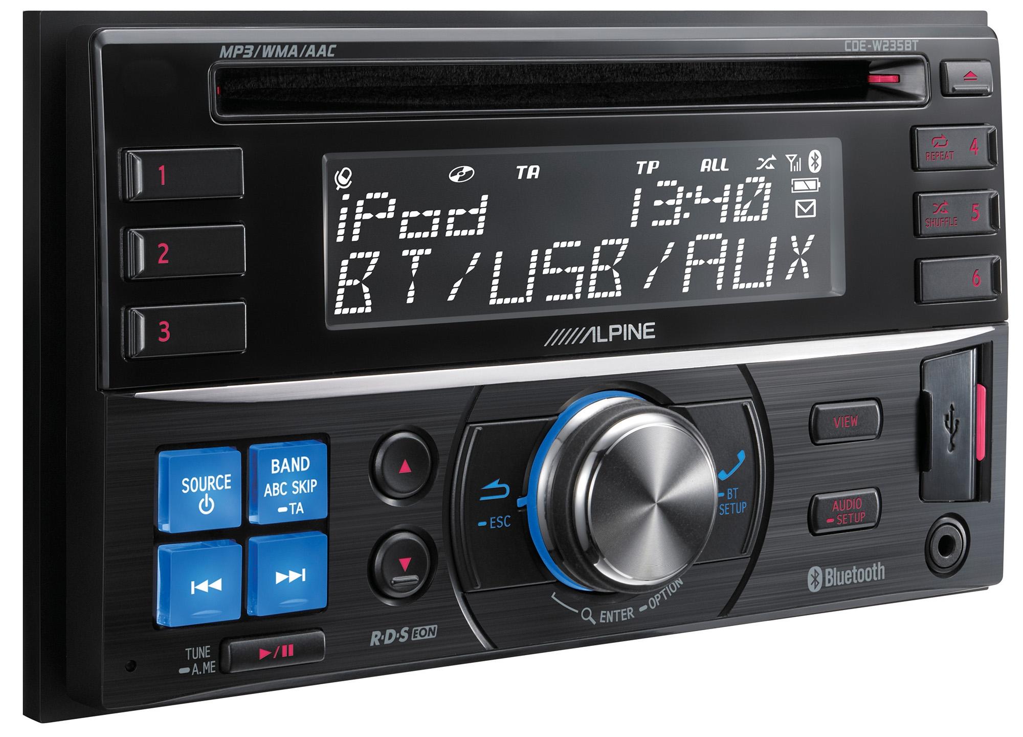 Halfords | Alpine CDE-W235BT Double Din Car Stereo with Parrot Bluetooth