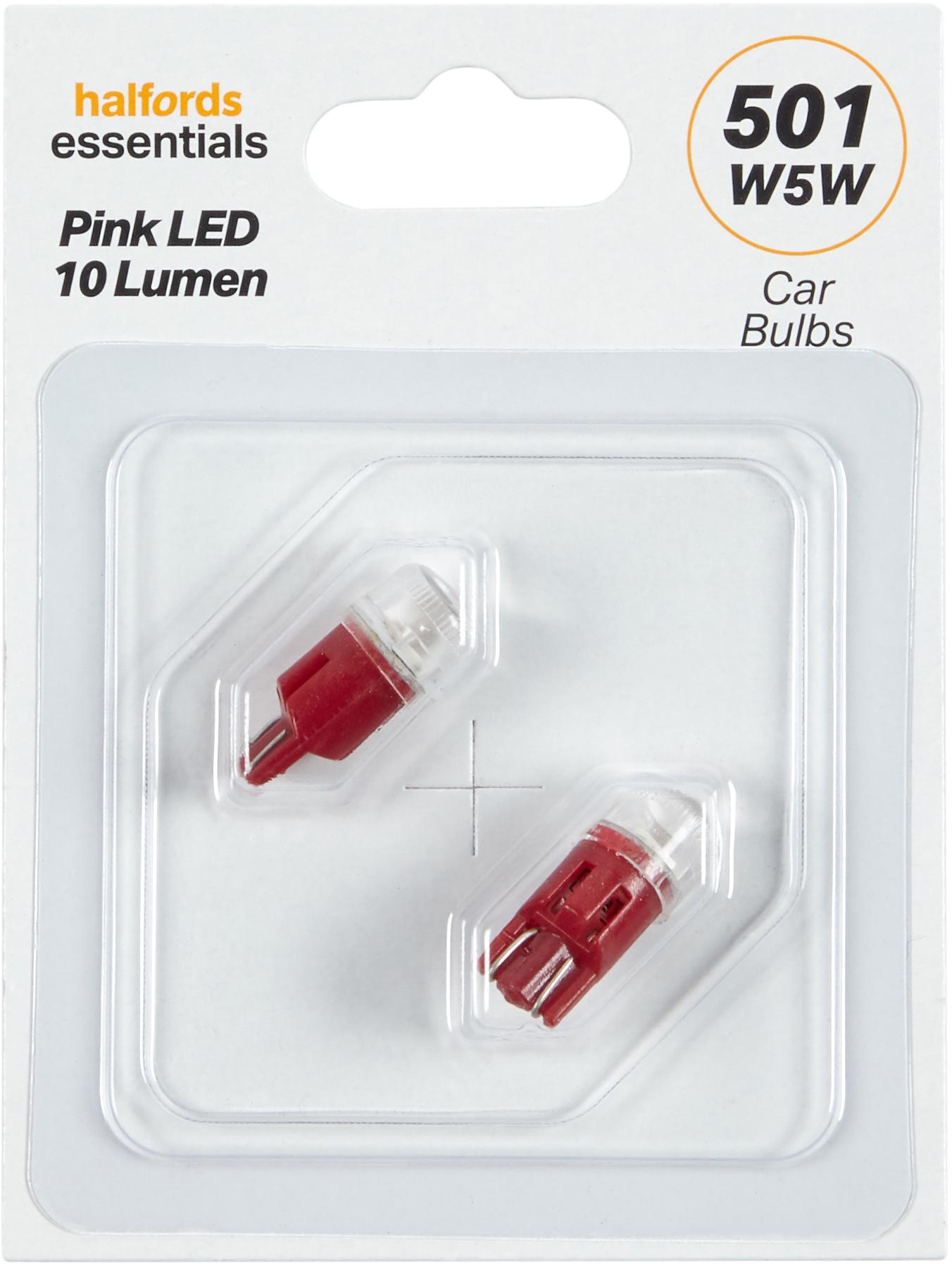 501 Pink Led Car Bulb Halfords Essentials Twin Pack