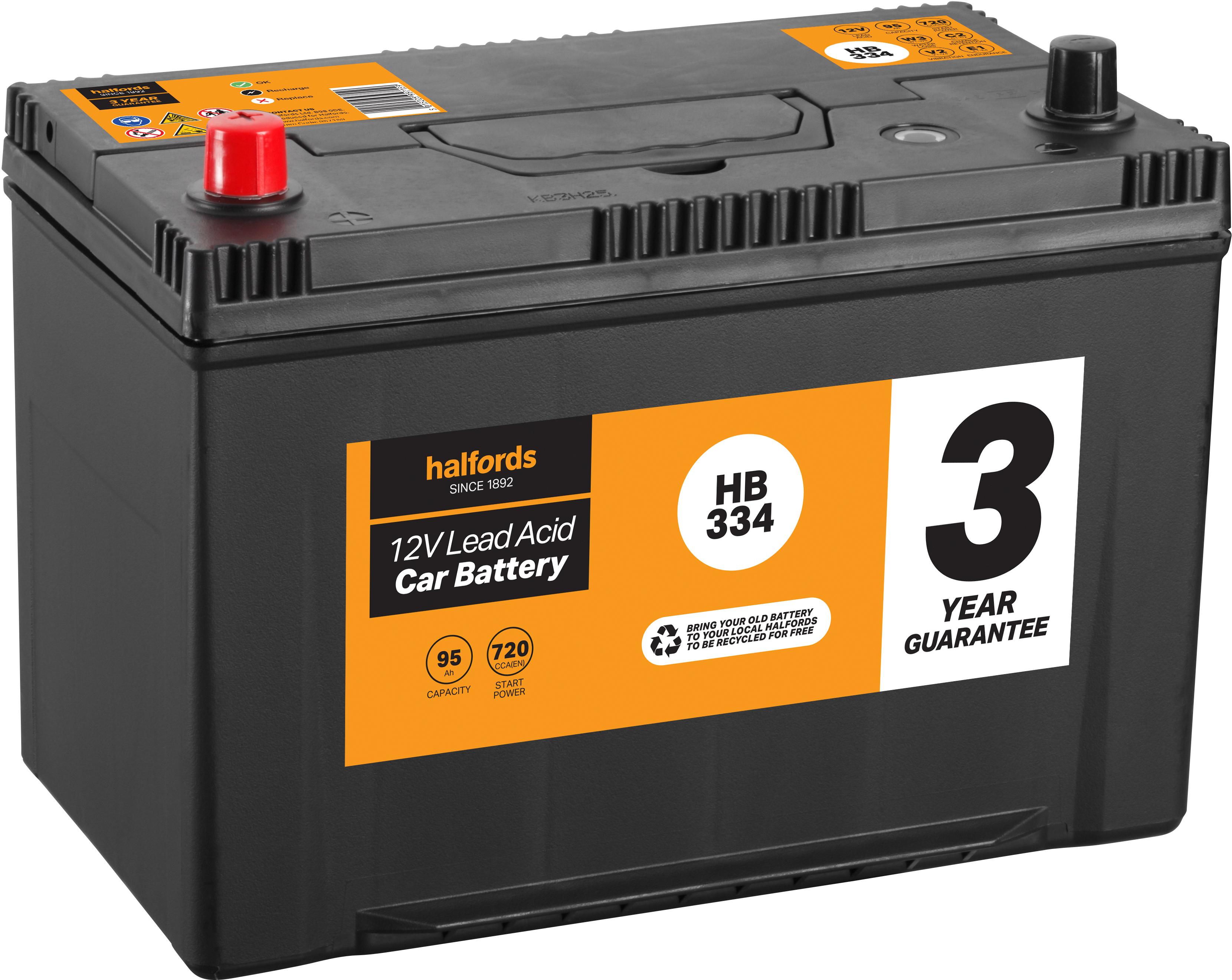 Halfords | Halfords Lead Acid Battery HB334 - 3 Yr Guarantee