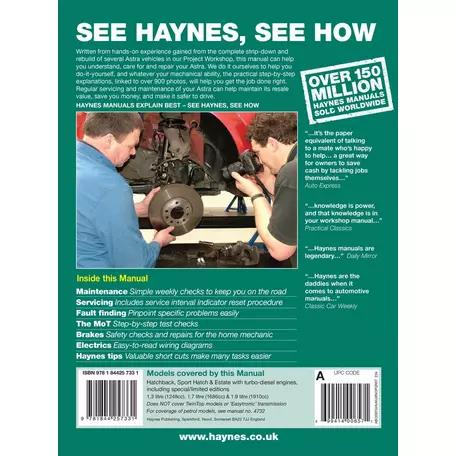 Haynes Vauxhall Astra Diesel May 04 08 Manual Halfords Ie