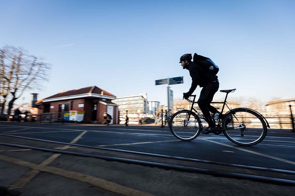 Road bike with a front pannier