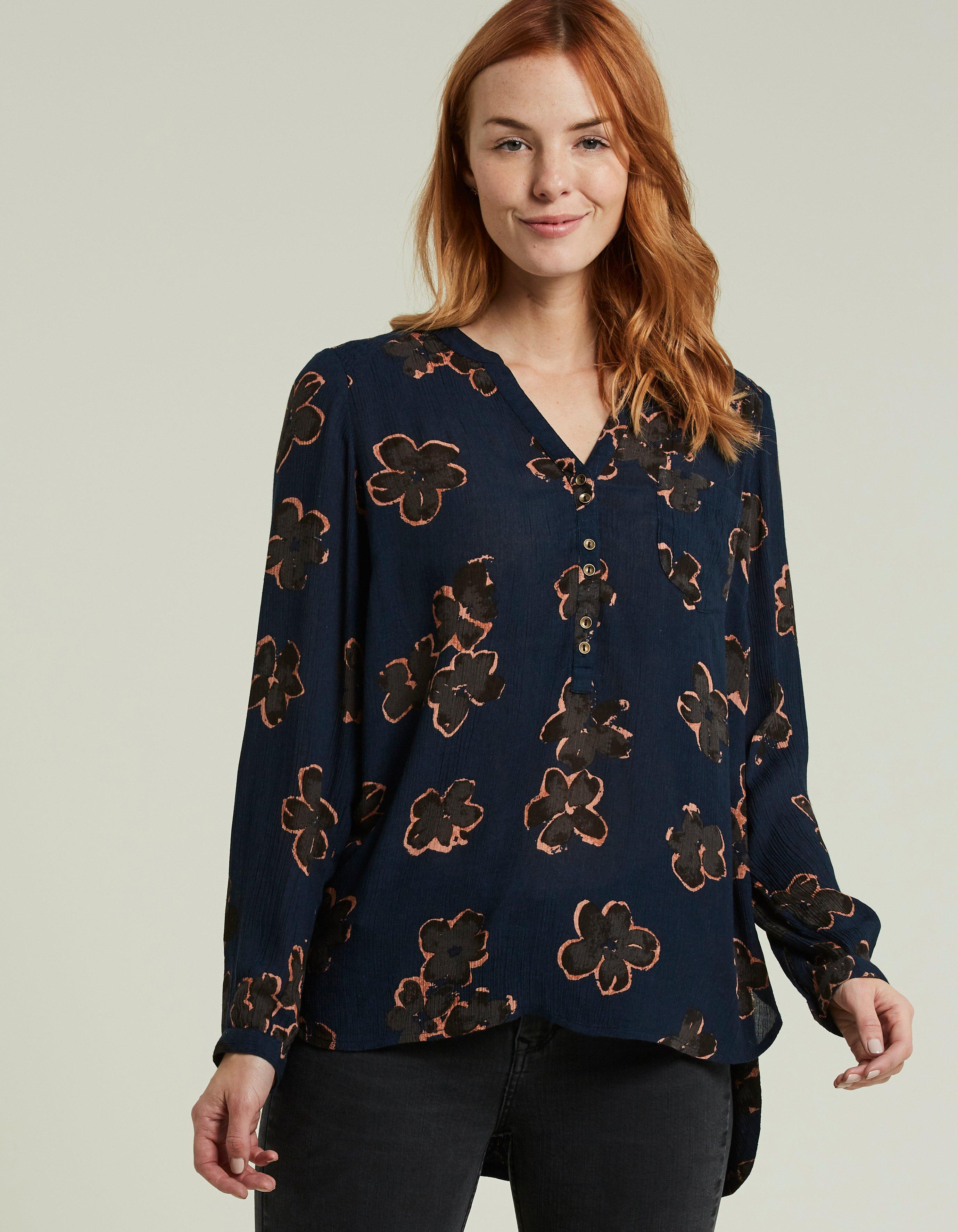 Navy Lorelie Graphic Bloom Longline Blouse, Shirts & Blouses | FatFace.com