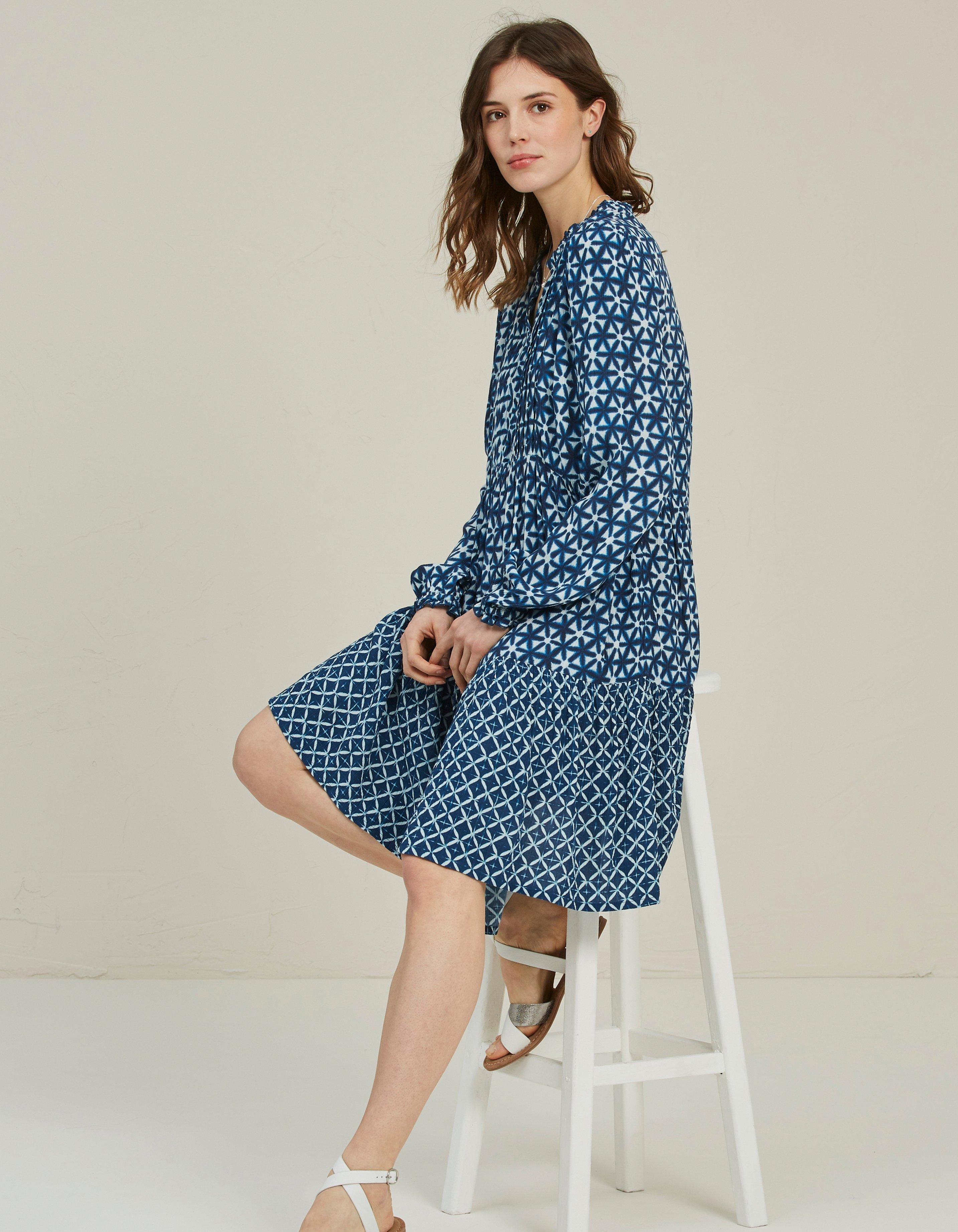 Indigo Maye Shibori Patch Dress, Dresses | FatFace.com