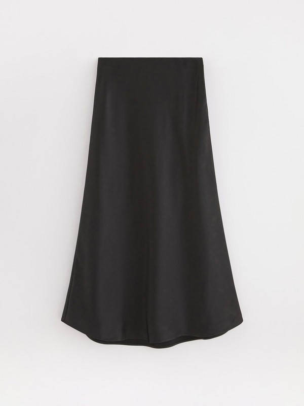 Black satin midi skirt