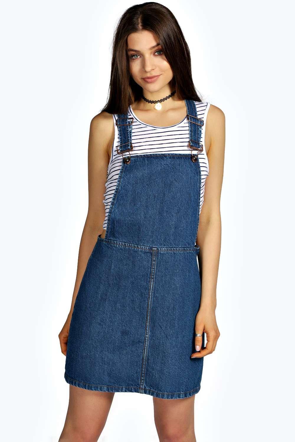 India Denim Dungaree Pinafore Dress at boohoo.com