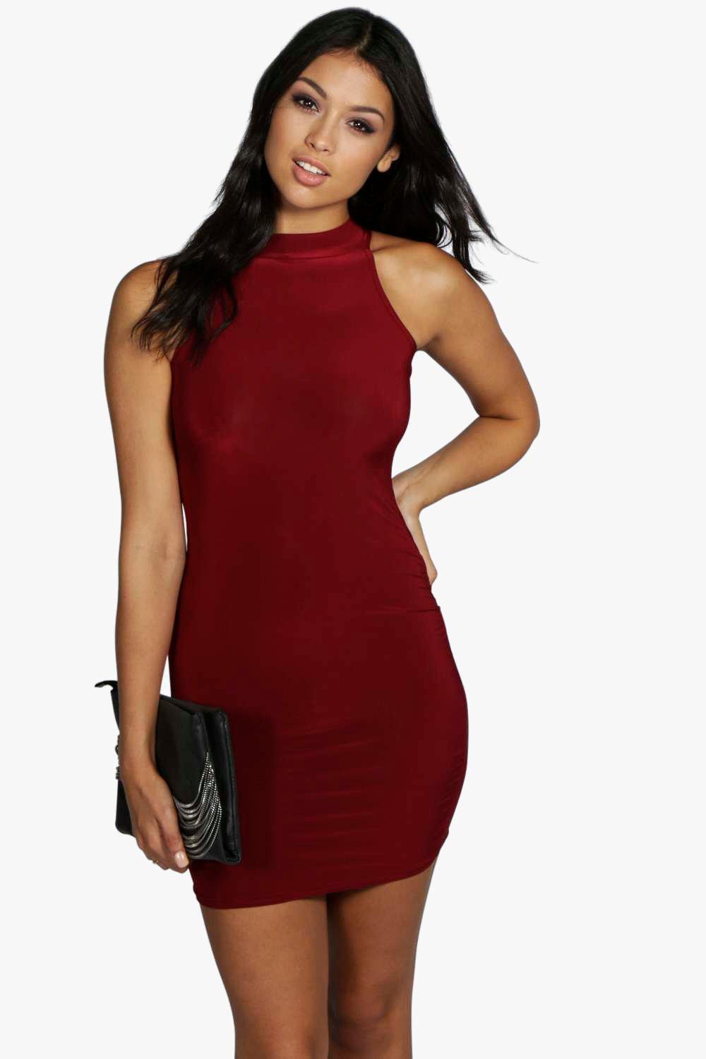 Lisa High Neck Slinky Mini Dress