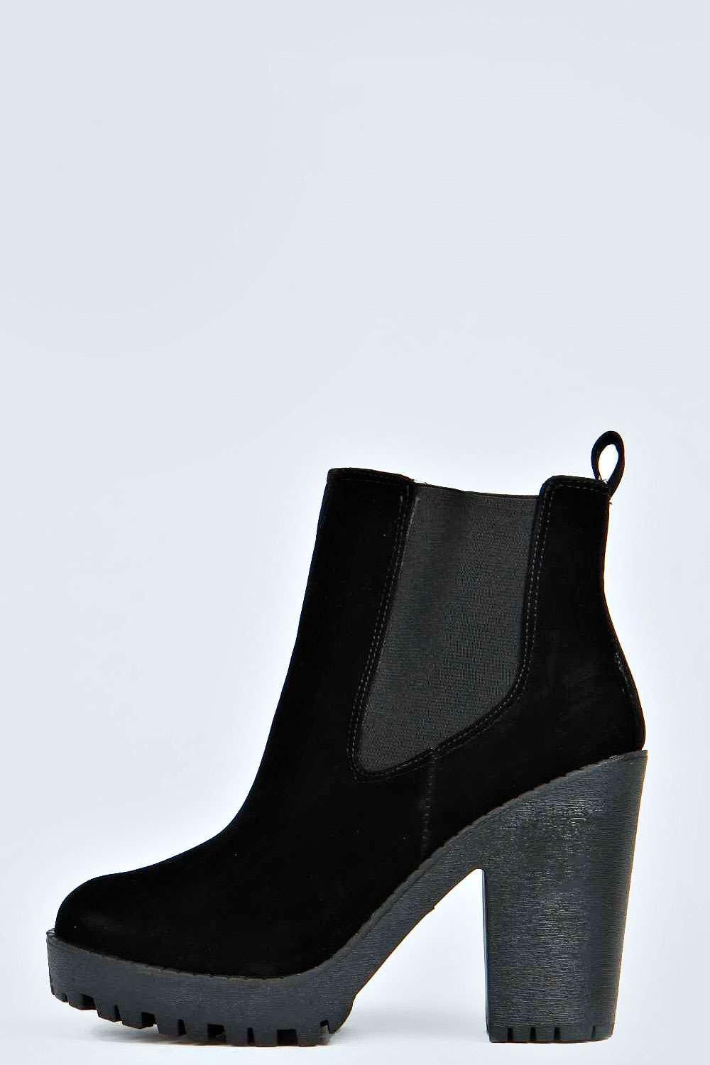 Izzy Suedette Elastic Insert Cleated Sole Boot at boohoo.com