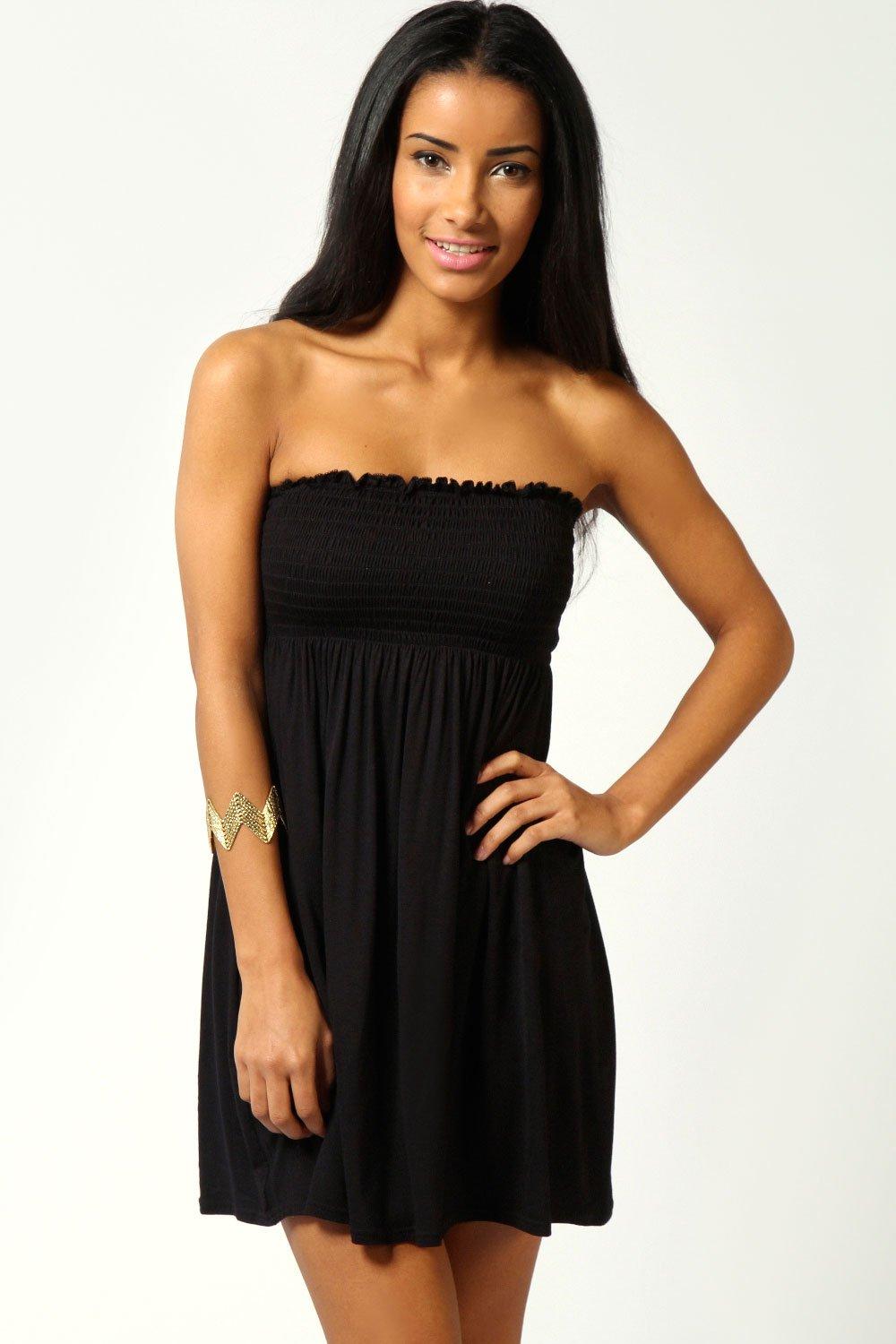 Lucy Shirred Bandeau Short Beach Dress at boohoo.com