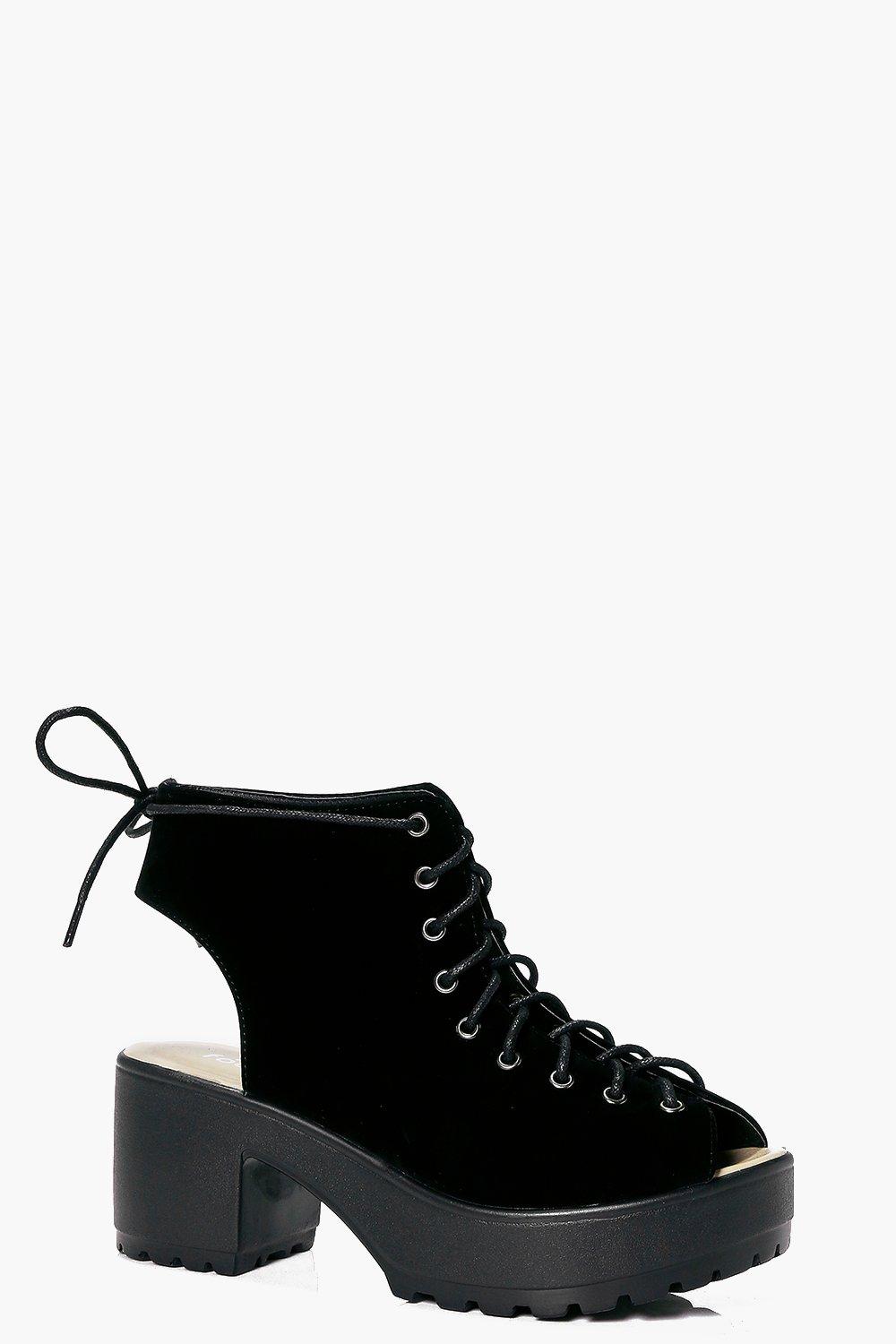 Violet Peeptoe Lace Up Cleated Shoe Boot at boohoo.com