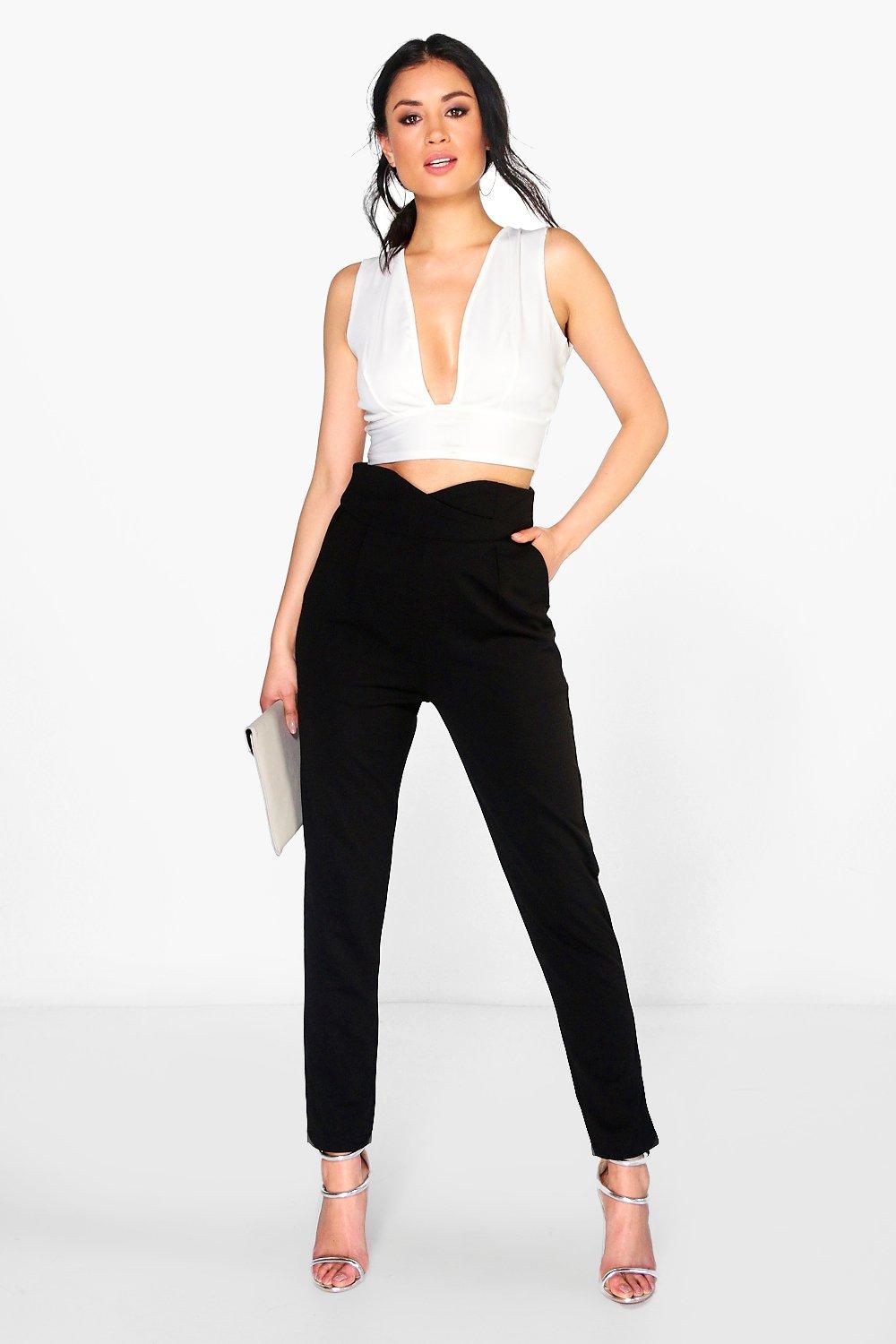 Natalya High Waisted Tailored Woven Trousers at boohoo.com