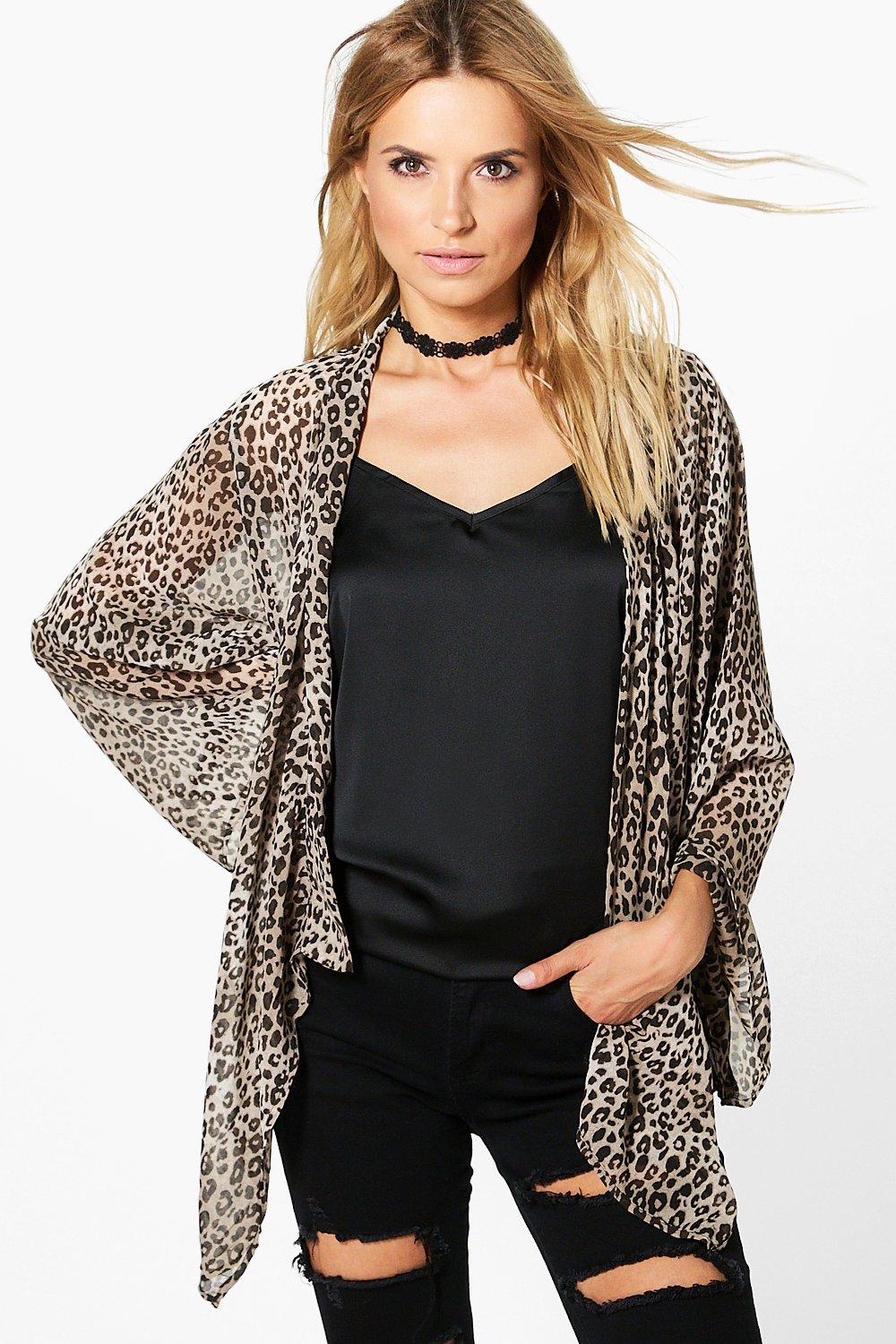 Summer Leopard Printed Woven Kimono at boohoo.com