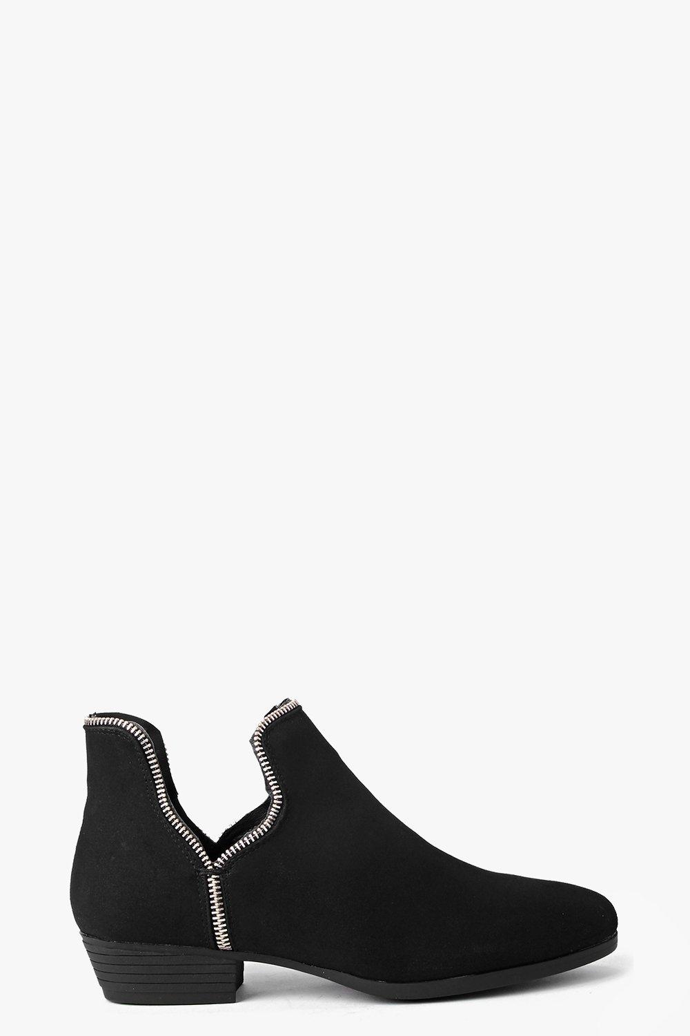 Tilly Zip Trim Cut Away Ankle Boot at boohoo.com