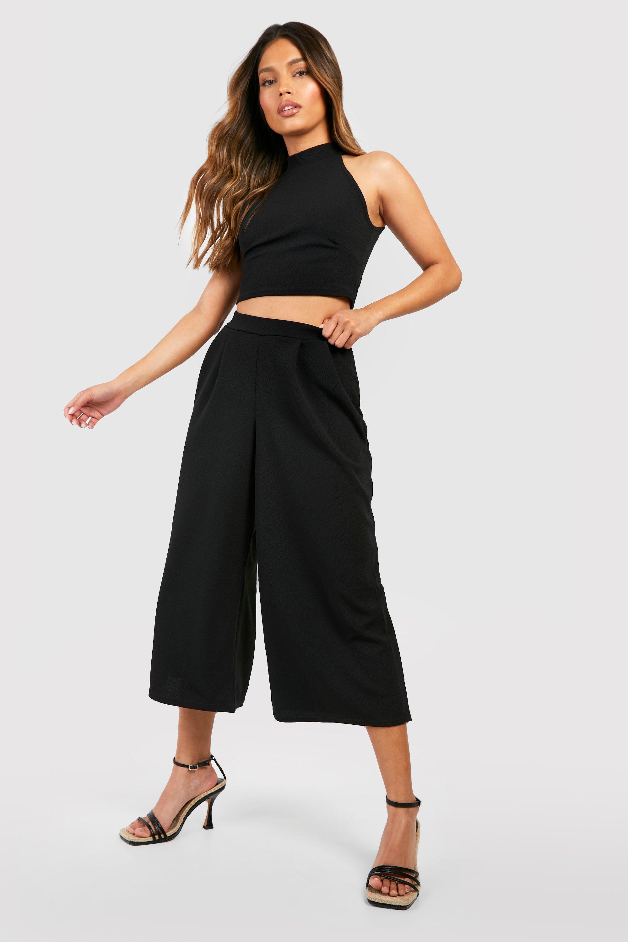 Rose High Neck Crop & Long Culotte Co-Ord Set at boohoo.com