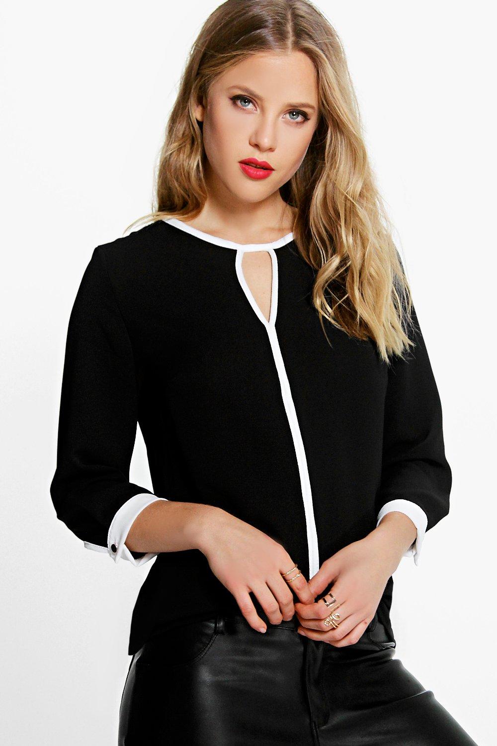 Sophie Contrast Binding Woven Blouse at boohoo.com