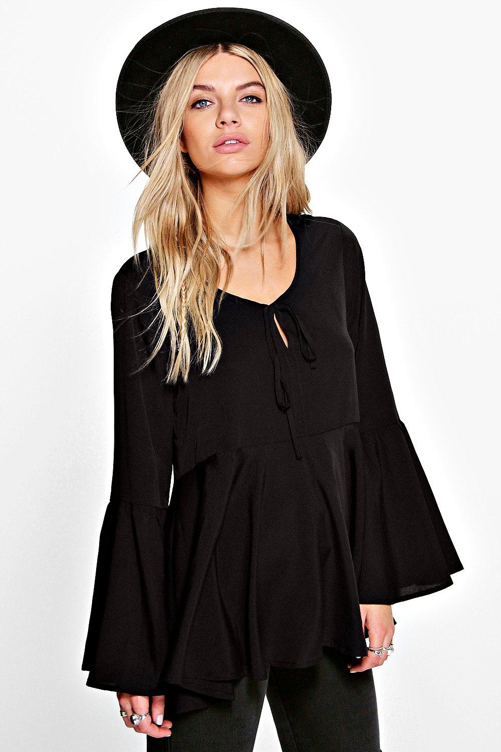 Wendy Woven Frill Hem & Frill Sleeve Top at boohoo.com