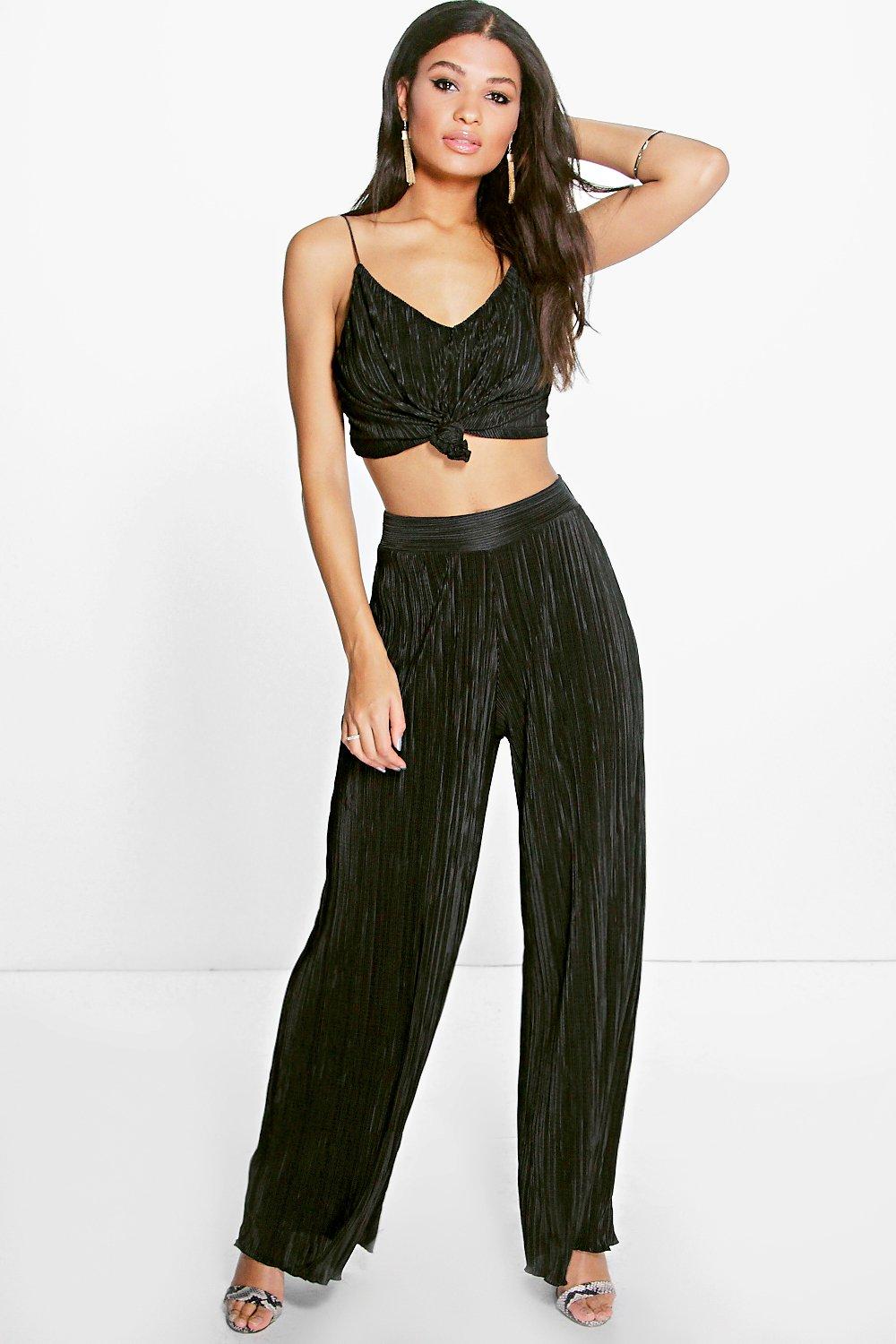 Sisi Knot Top & Pleated Wide Leg Co-Ord Set at boohoo.com