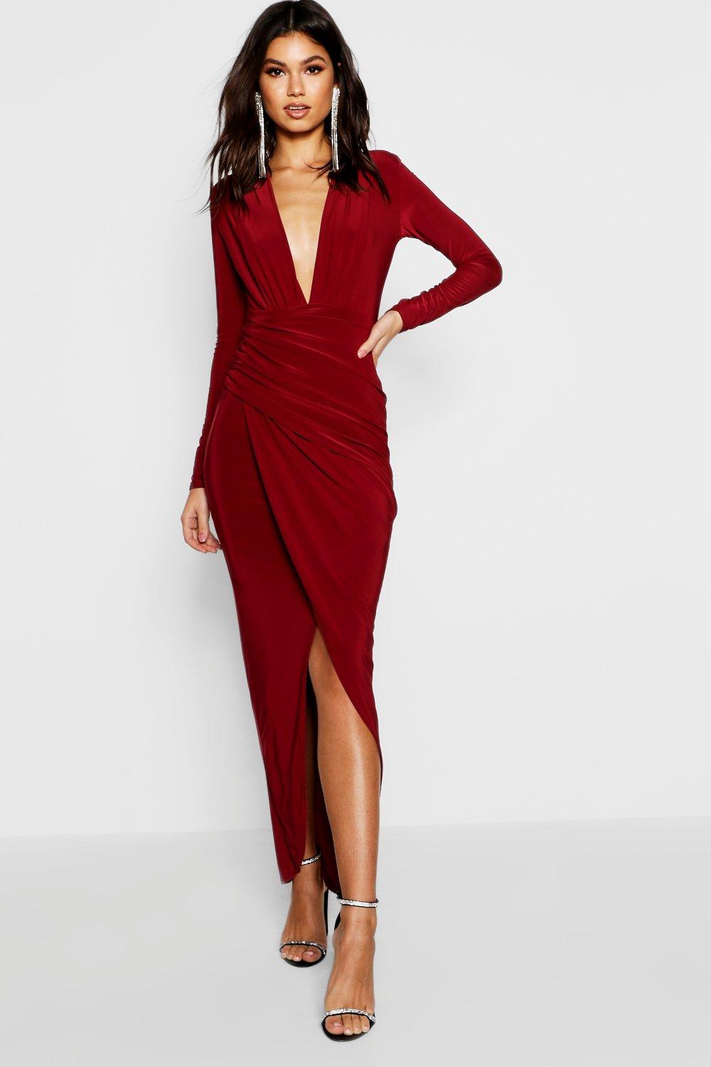 Anoush Plunge Rouched Detail Maxi Dress at boohoo.com