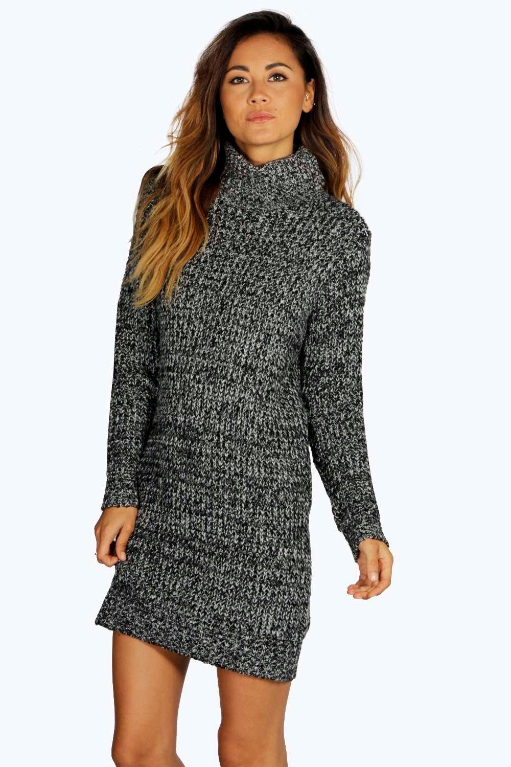 Lexi Roll Neck Marl Jumper Dress at boohoo.com