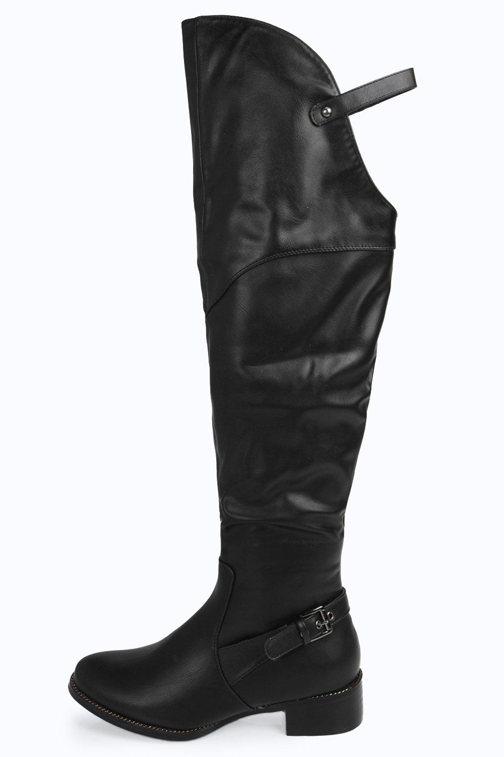 Bella Knee High Buckle Trim Boot at boohoo.com