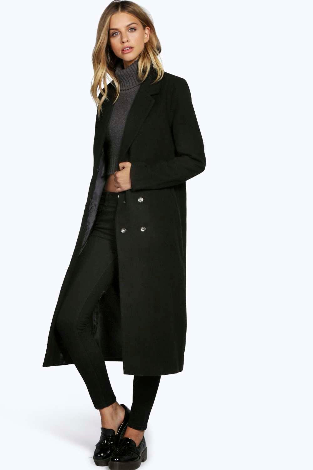 Ruth Black Longline Coat at boohoo.com