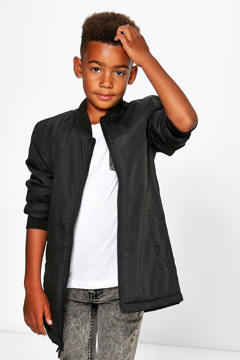 Boys Padded Longline Winter Bomber Jacket at boohoo.com