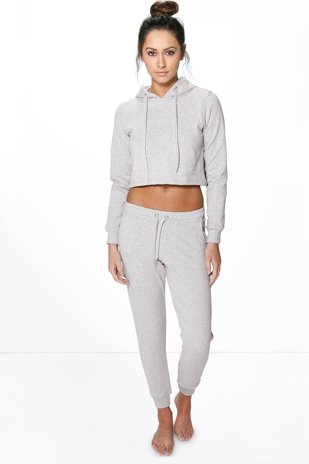 Ellie Crop Hoodie And Jogger Lounge Set at boohoo.com