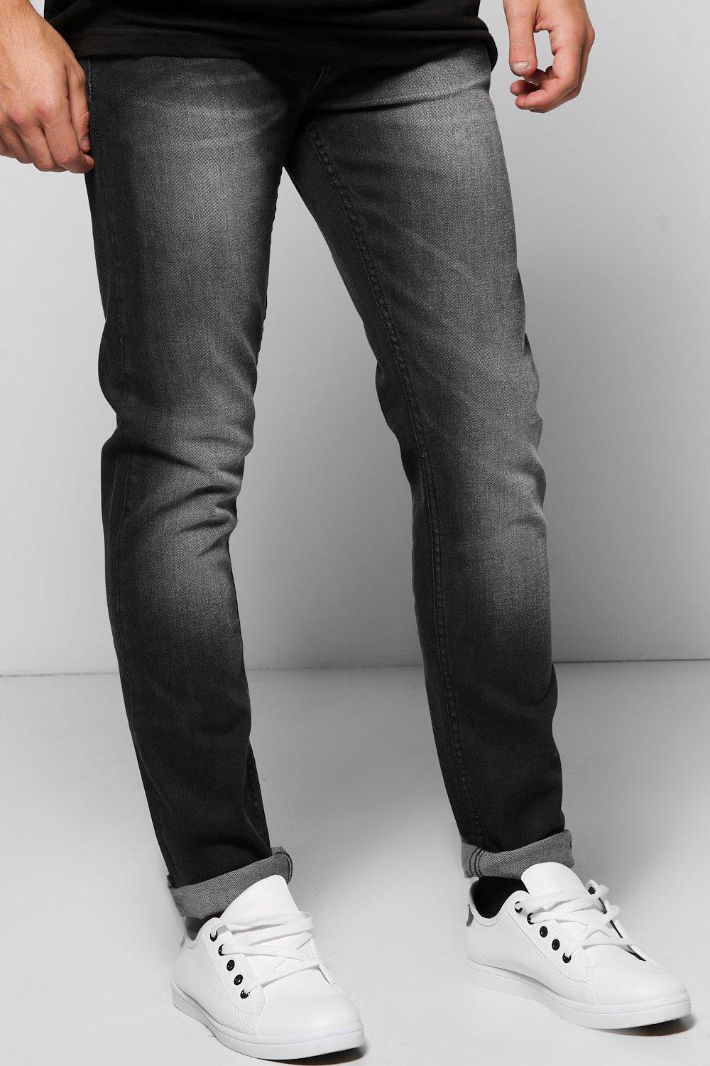 Slim Fit Charcoal Jeans With Sandblasting at boohoo.com