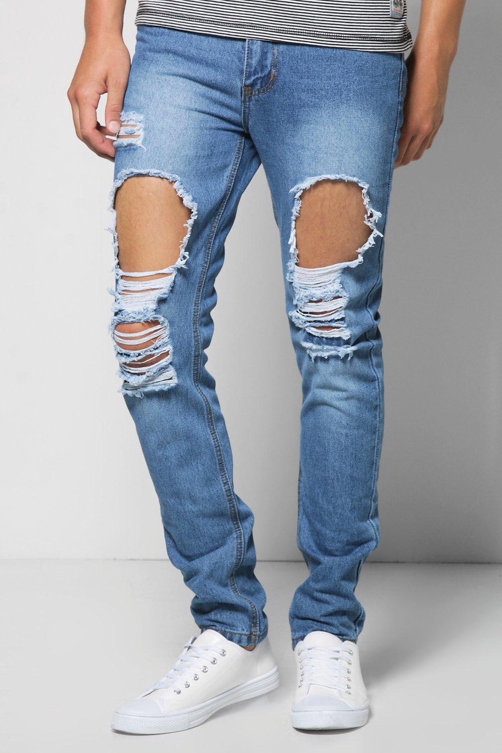 Slim Fit Vintage Wash Ripped Jeans at boohoo.com
